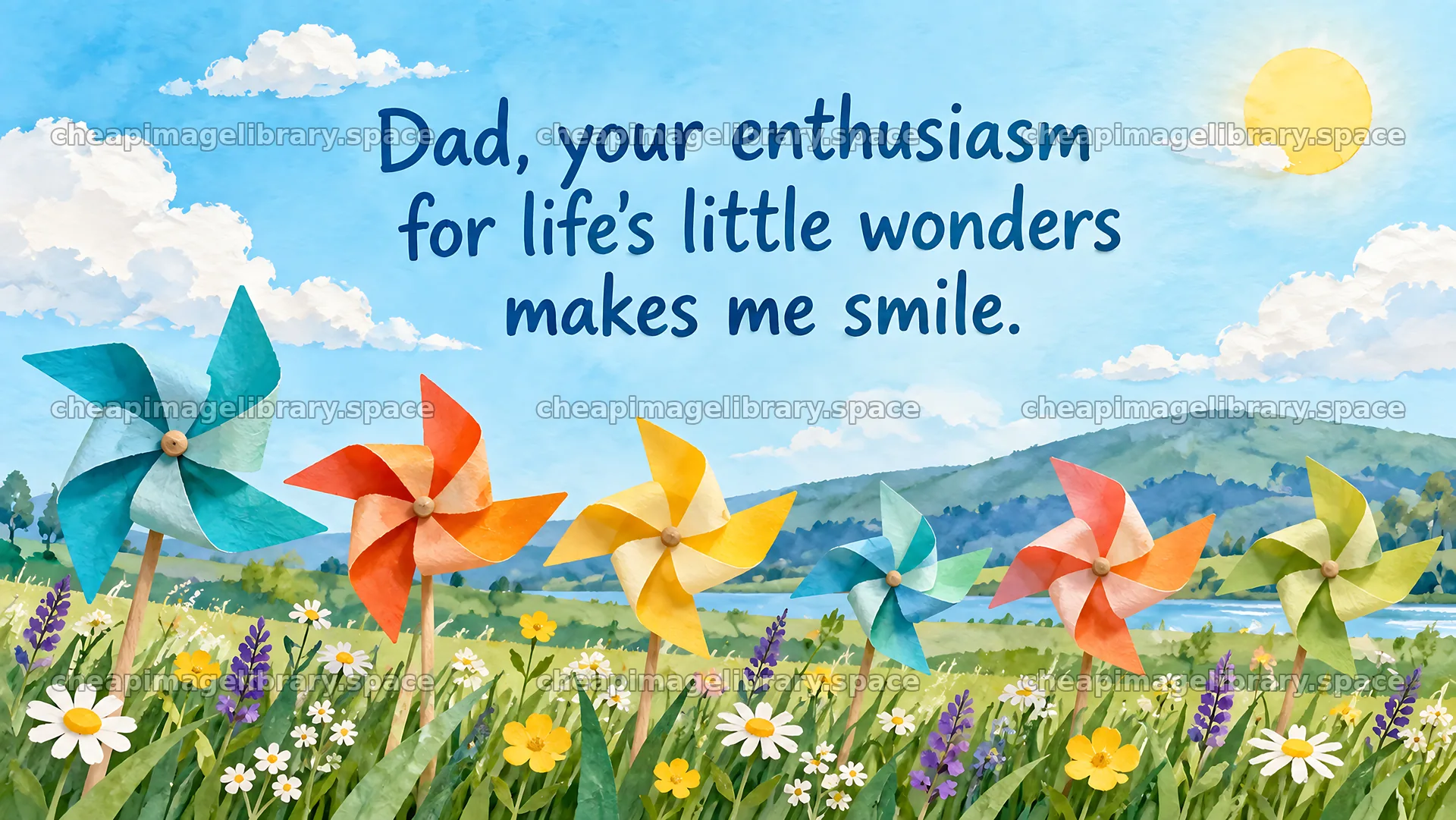 Cheerful Dad Greeting with Colorful Pinwheels – image library 10324x5812