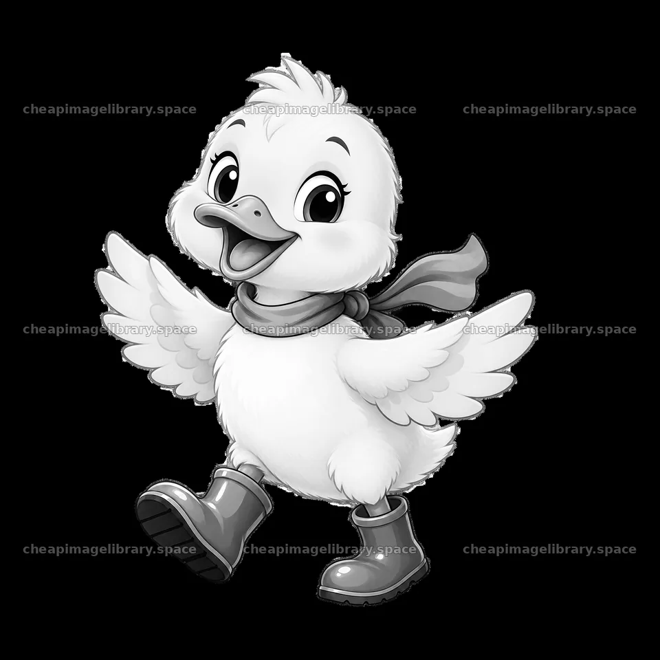 Duck wearing boots and scarf walking happily on a farm – image library 7746x7746