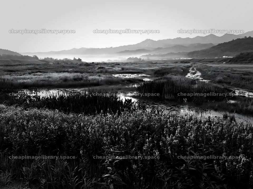 Niigata floodplain with dew at dawn in a natural landscape – image library 9174x6866
