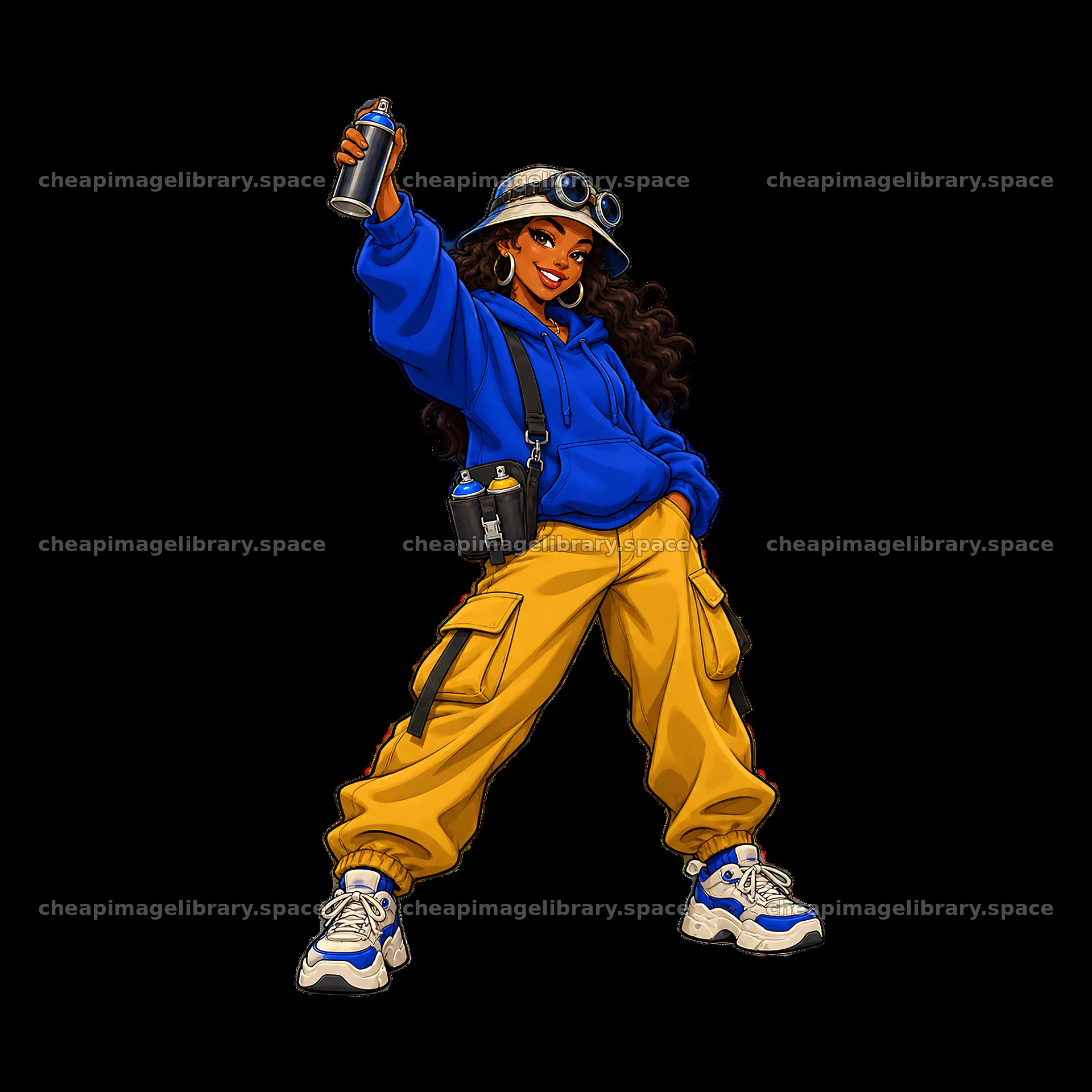 Girl spray painting in streetwear with a spray can in hand – image library 7746x7746