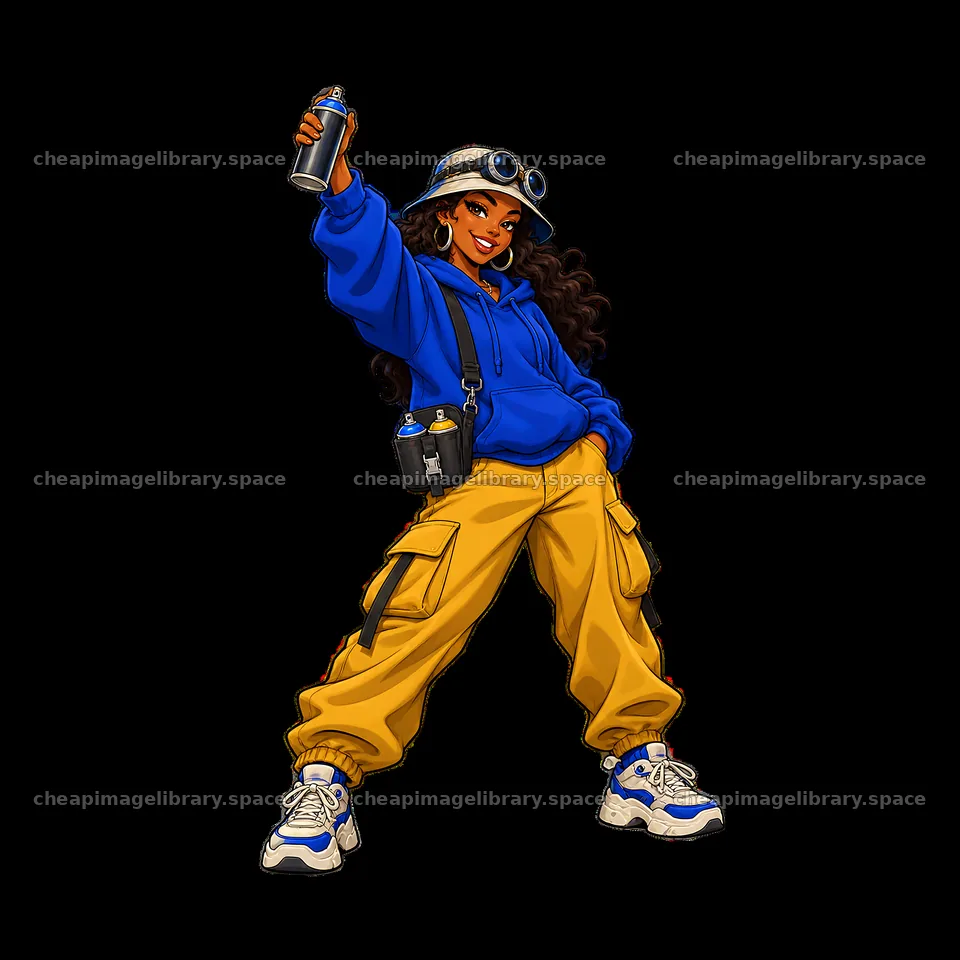 Girl spray painting in streetwear with a spray can in hand – image library 7746x7746