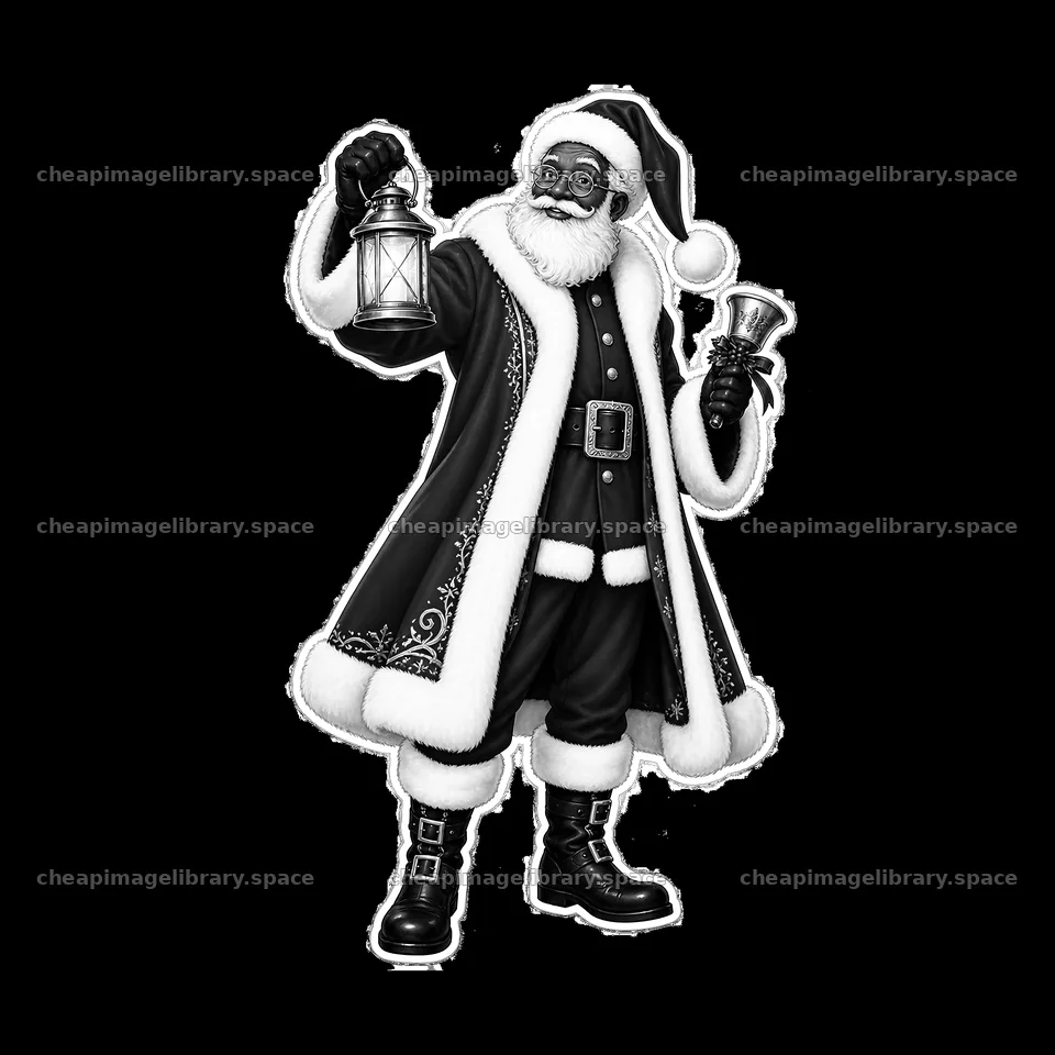 Santa Claus with lantern and bell in festive attire – image library 7746x7746