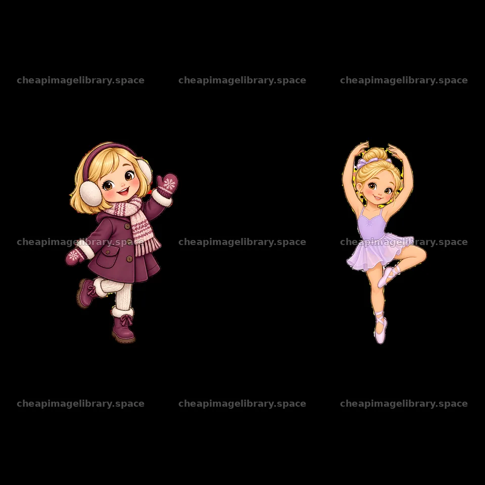 Blond child in winter outfit and ballet costume illustration – image library 7746x7746