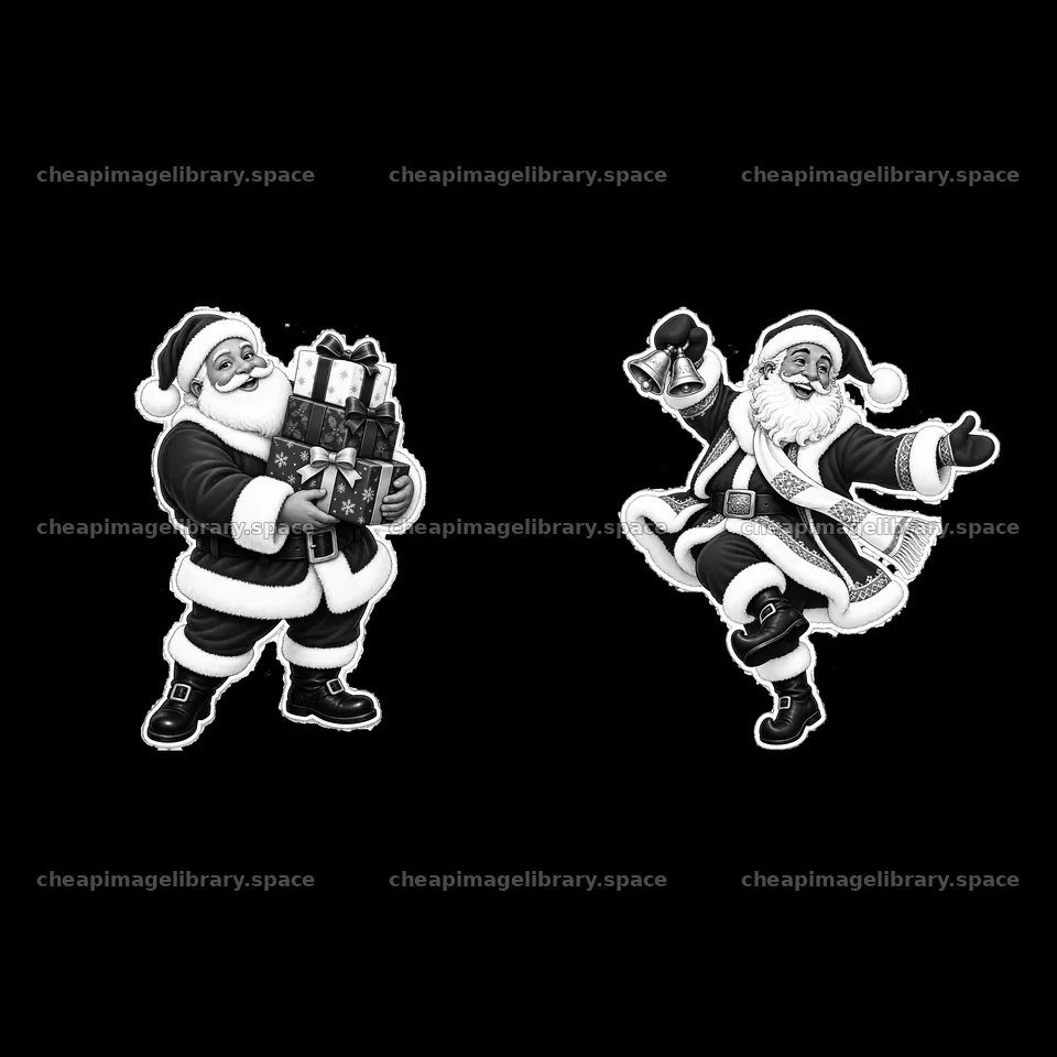 Santa Claus with gifts and Santa Claus ringing a bell – image library 7746x7746