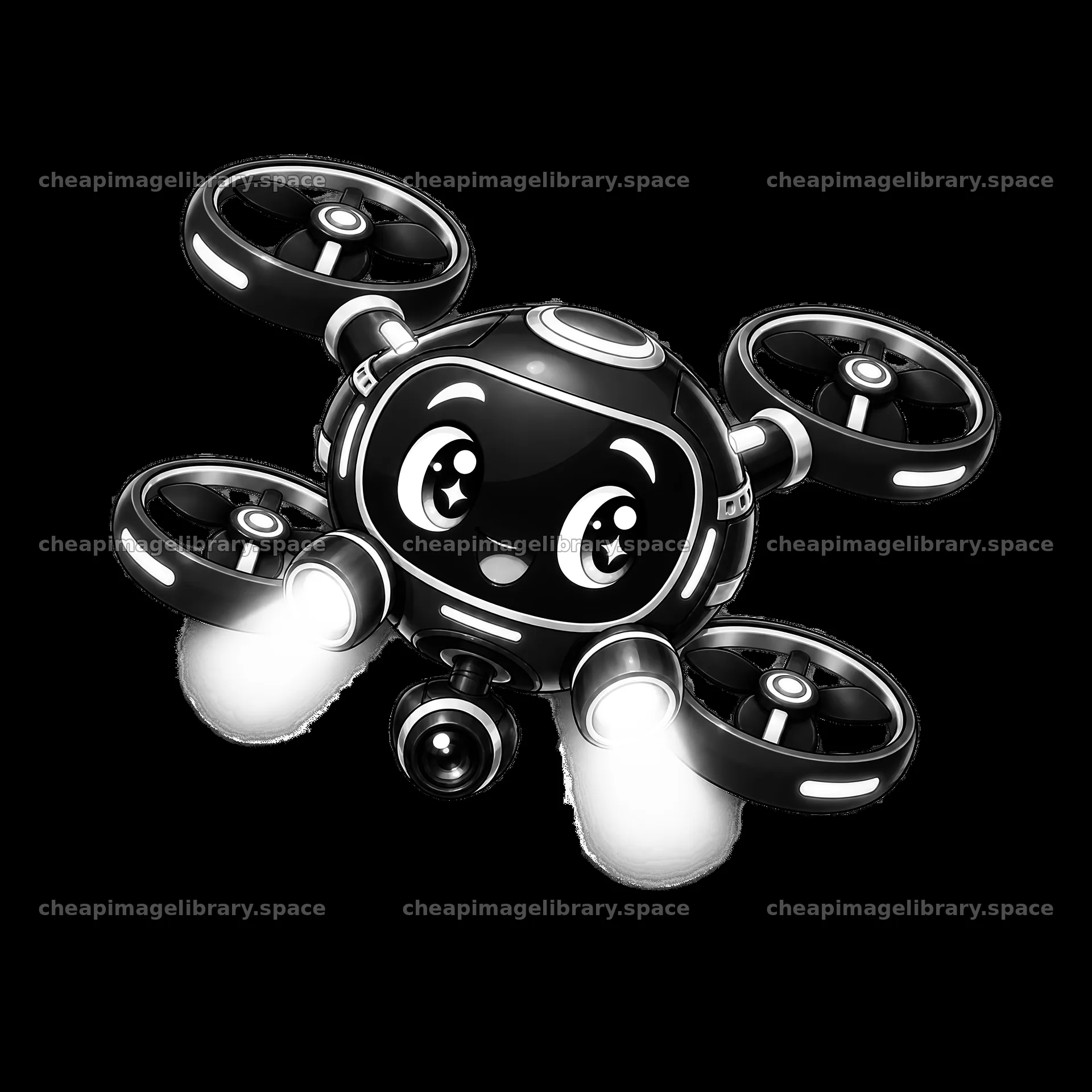 Cute cartoon drone with facial features and propellers – image library 7746x7746