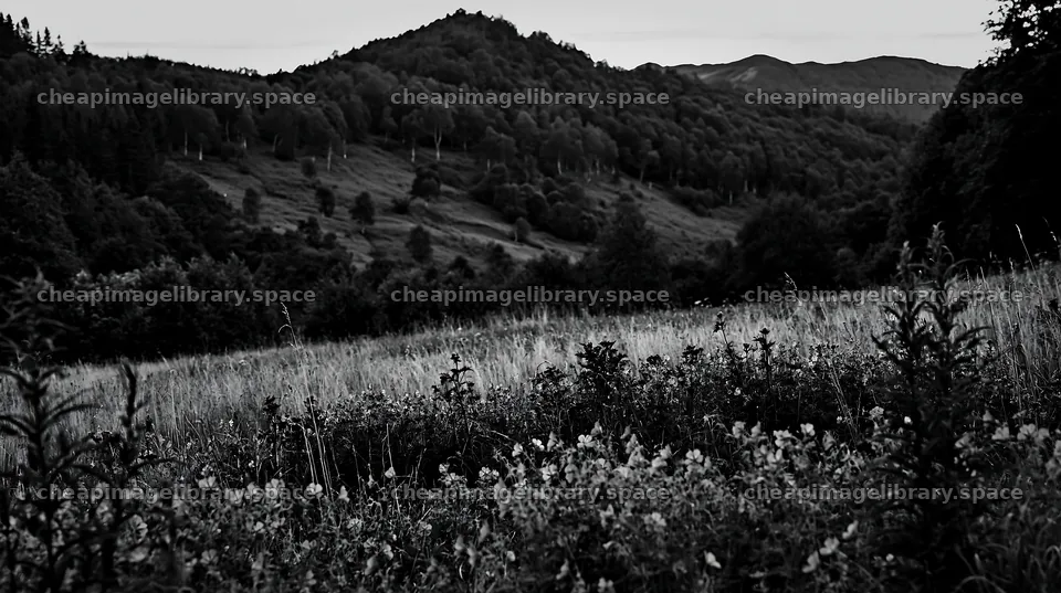 Climate-resilient meadow in black and white setting – image library 10608x5938