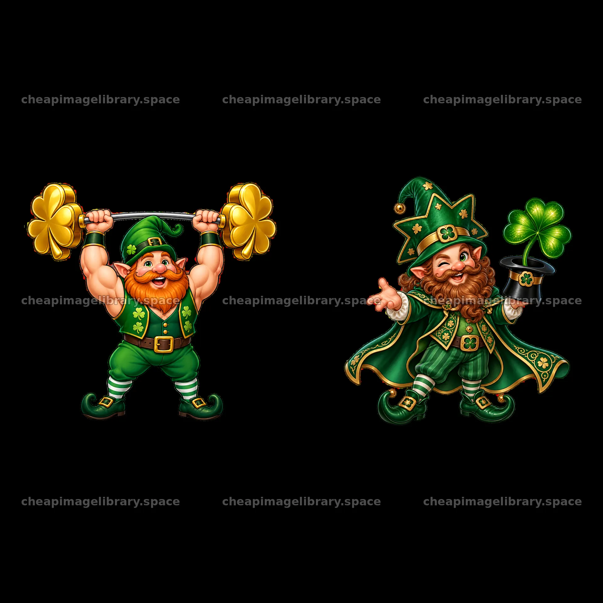Two St. Patrick's Day gnomes with shamrock accessories – image library 7746x7746