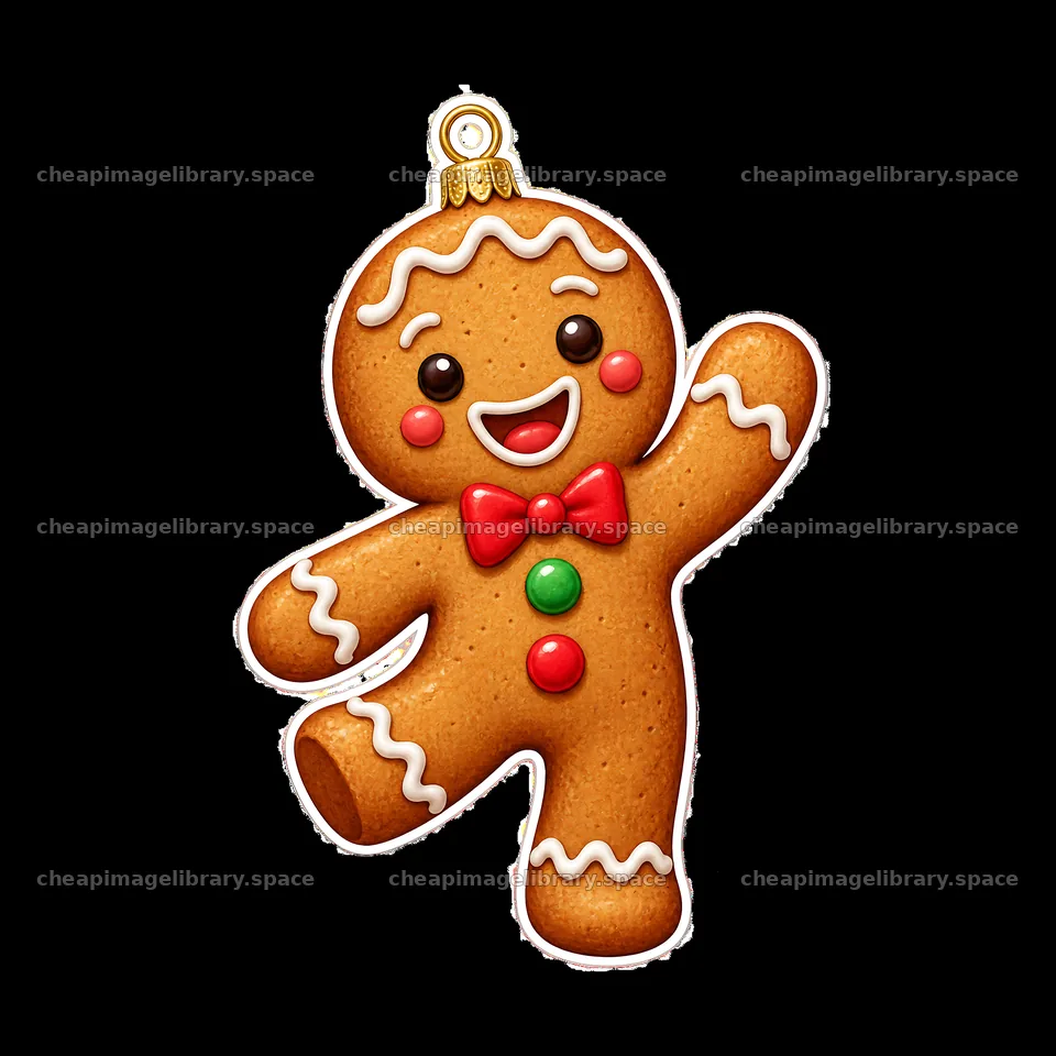 Gingerbread man ornament with festive colors and cheerful expression – image library 7746x7746