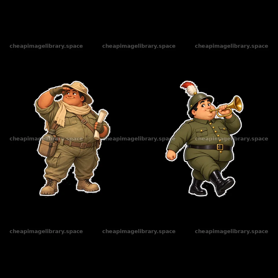 Cute ultra-chubby soldier characters in playful poses – image library 7746x7746