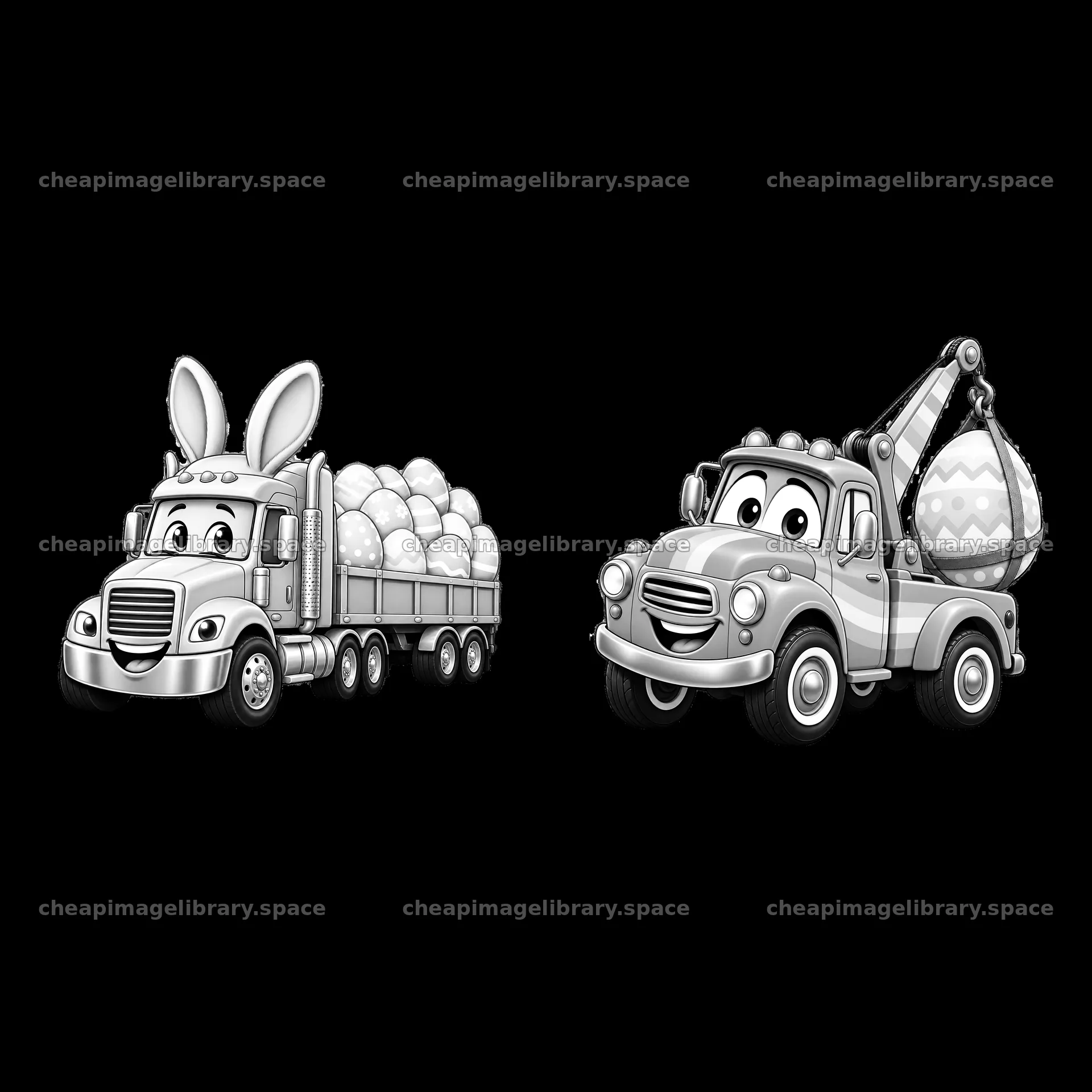 Easter truck delivery with eggs and decorated cargo – image library 7746x7746