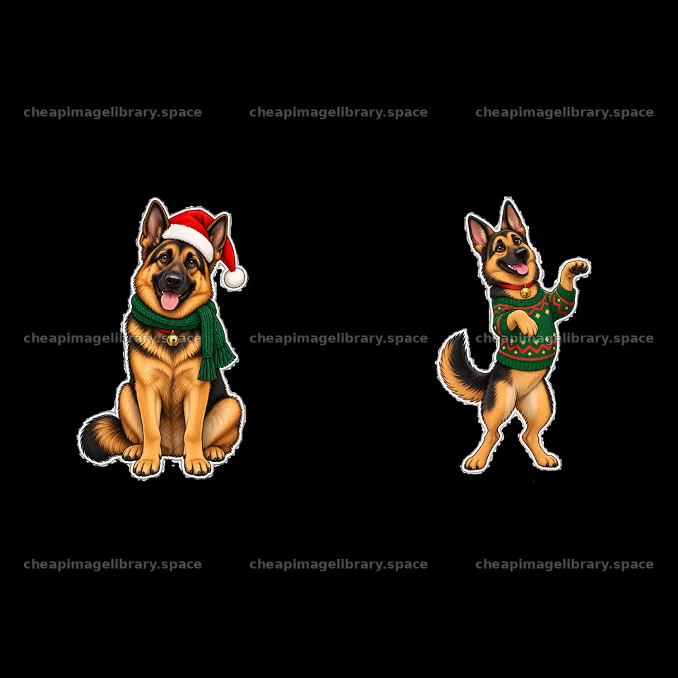 Christmas German Shepherds wearing festive accessories – image library 7746x7746