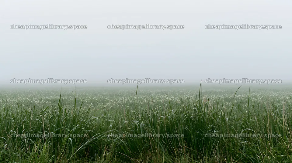 Meadow landscape with reeds in foggy weather – image library 10608x5938