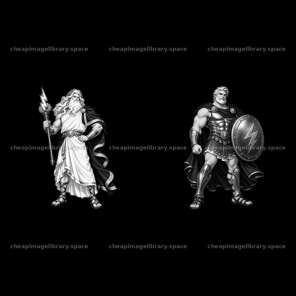 Zeus and Hercules in a dynamic pair sticker illustration – image library 7746x7746