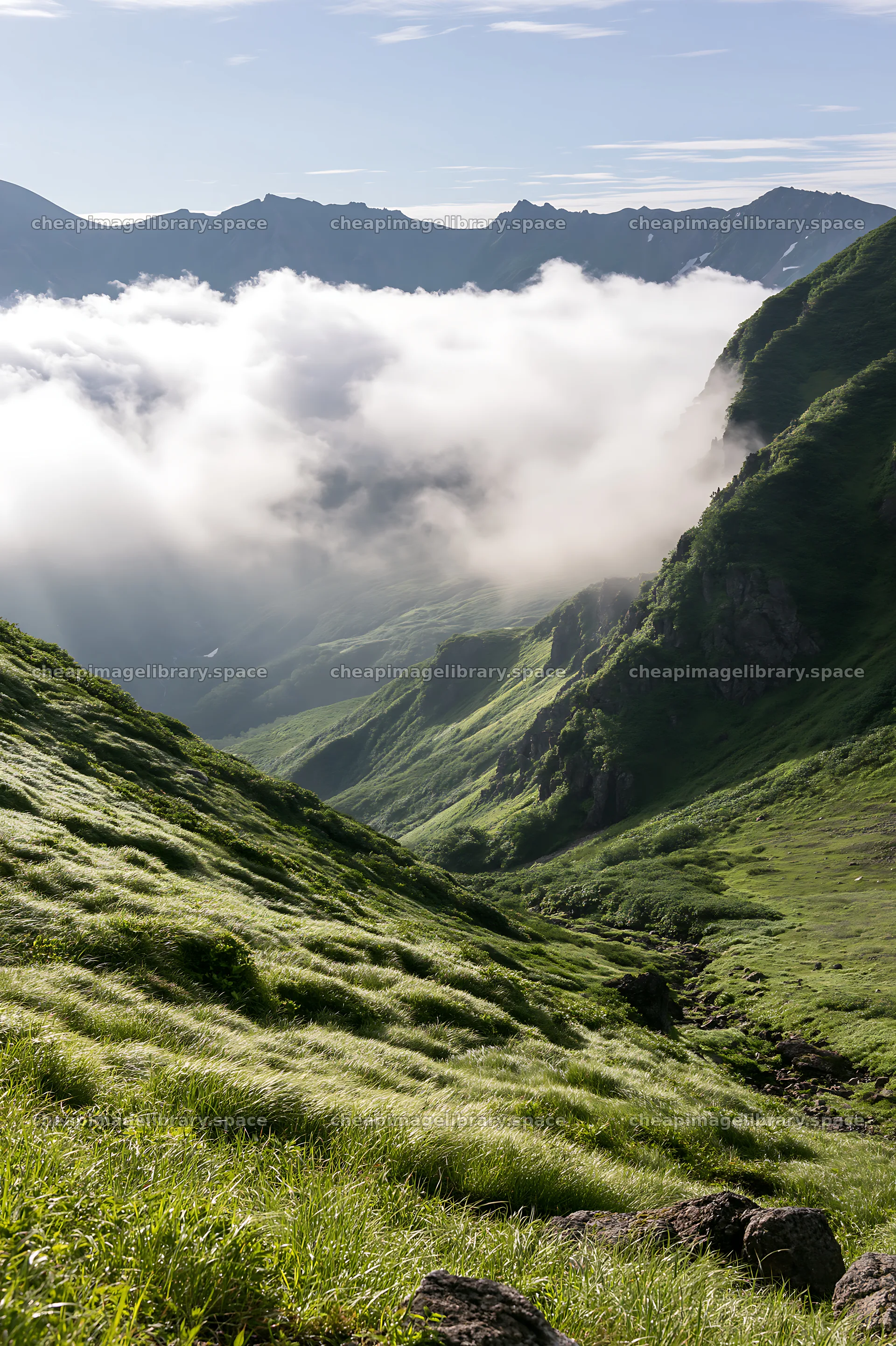 Daisetsuzan alpine meadow with light rays and clouds – image library 6480x9722