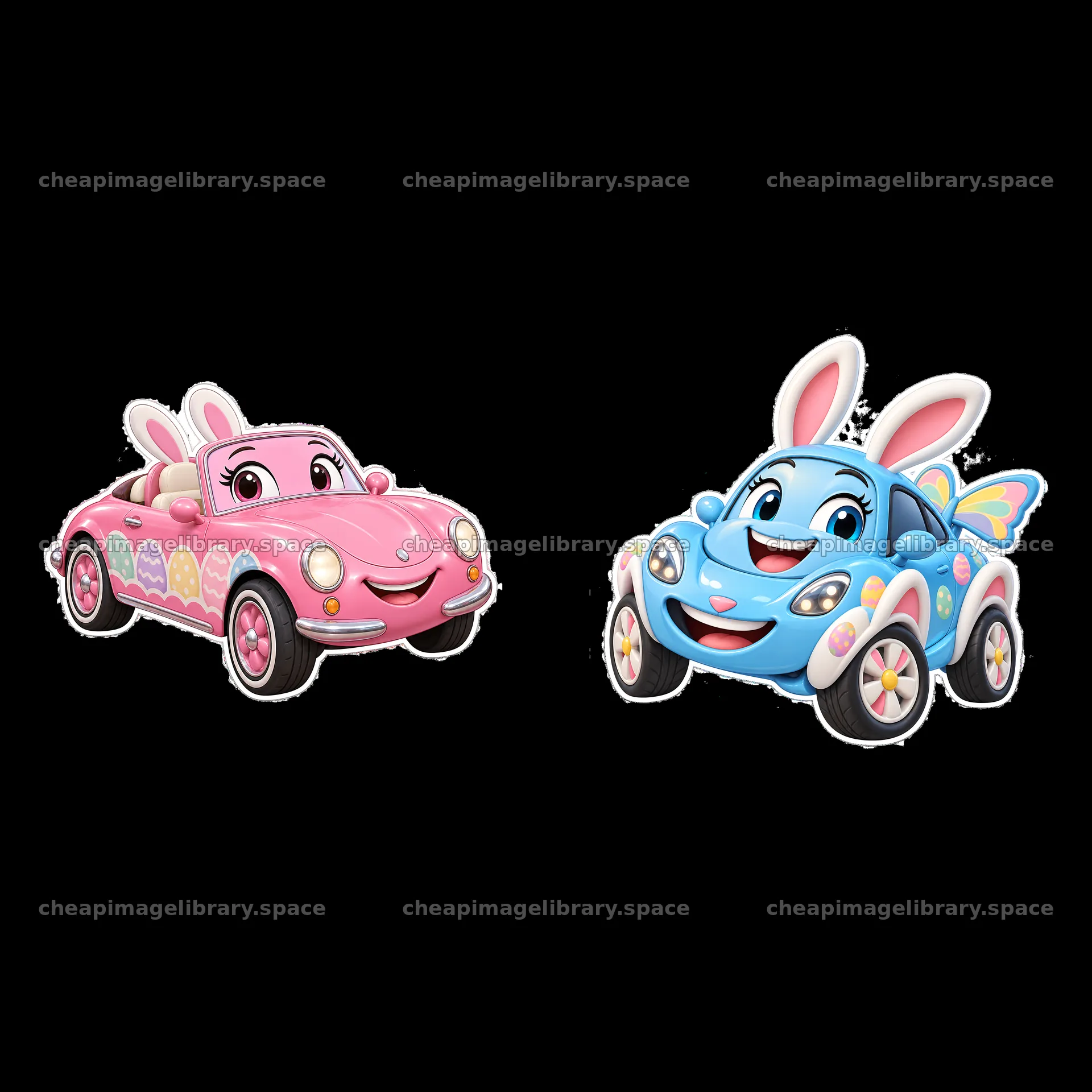 Easter car stickers featuring cute bunny characters in bright colors – image library 7746x7746