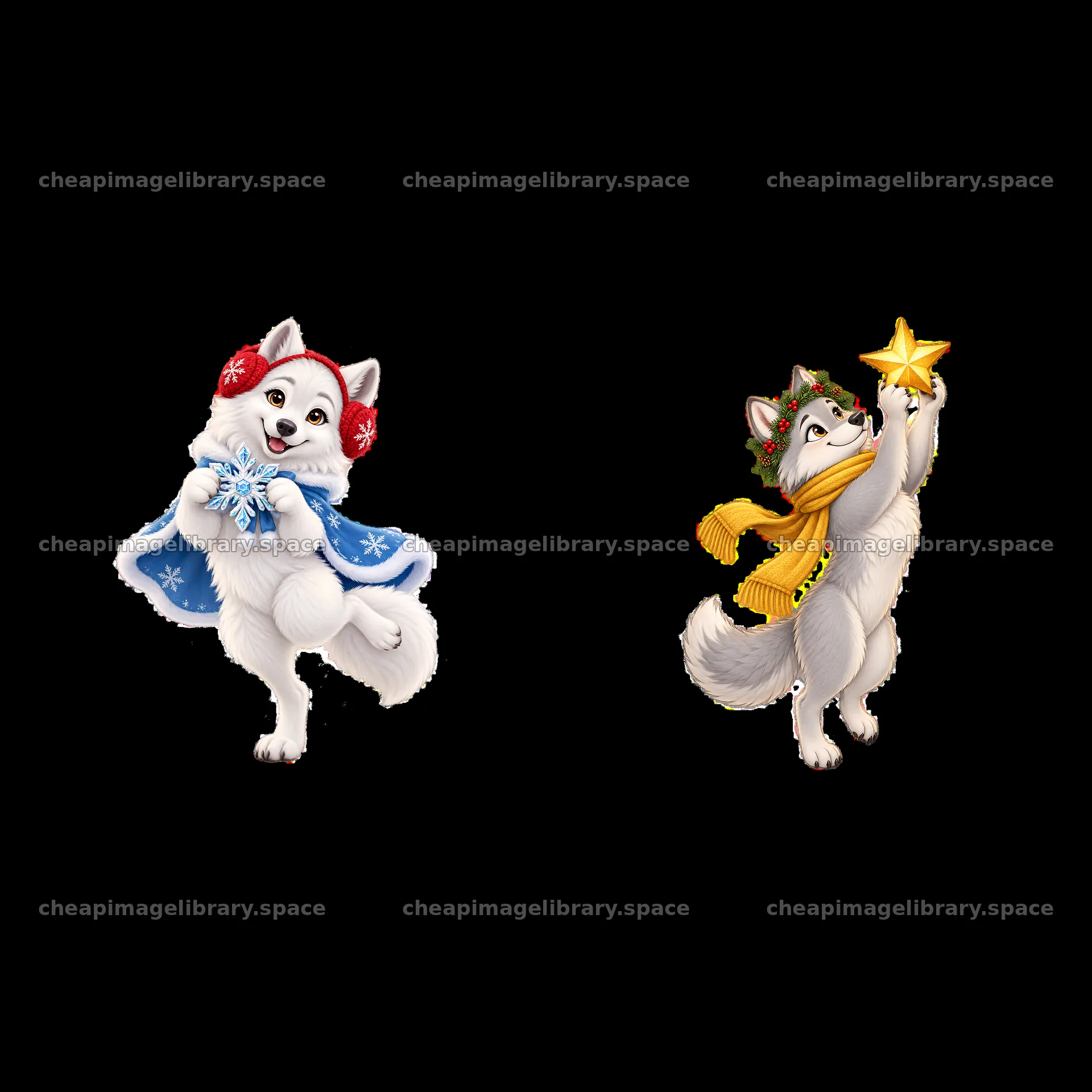 Christmas wolf characters with festive accessories and poses – image library 7746x7746