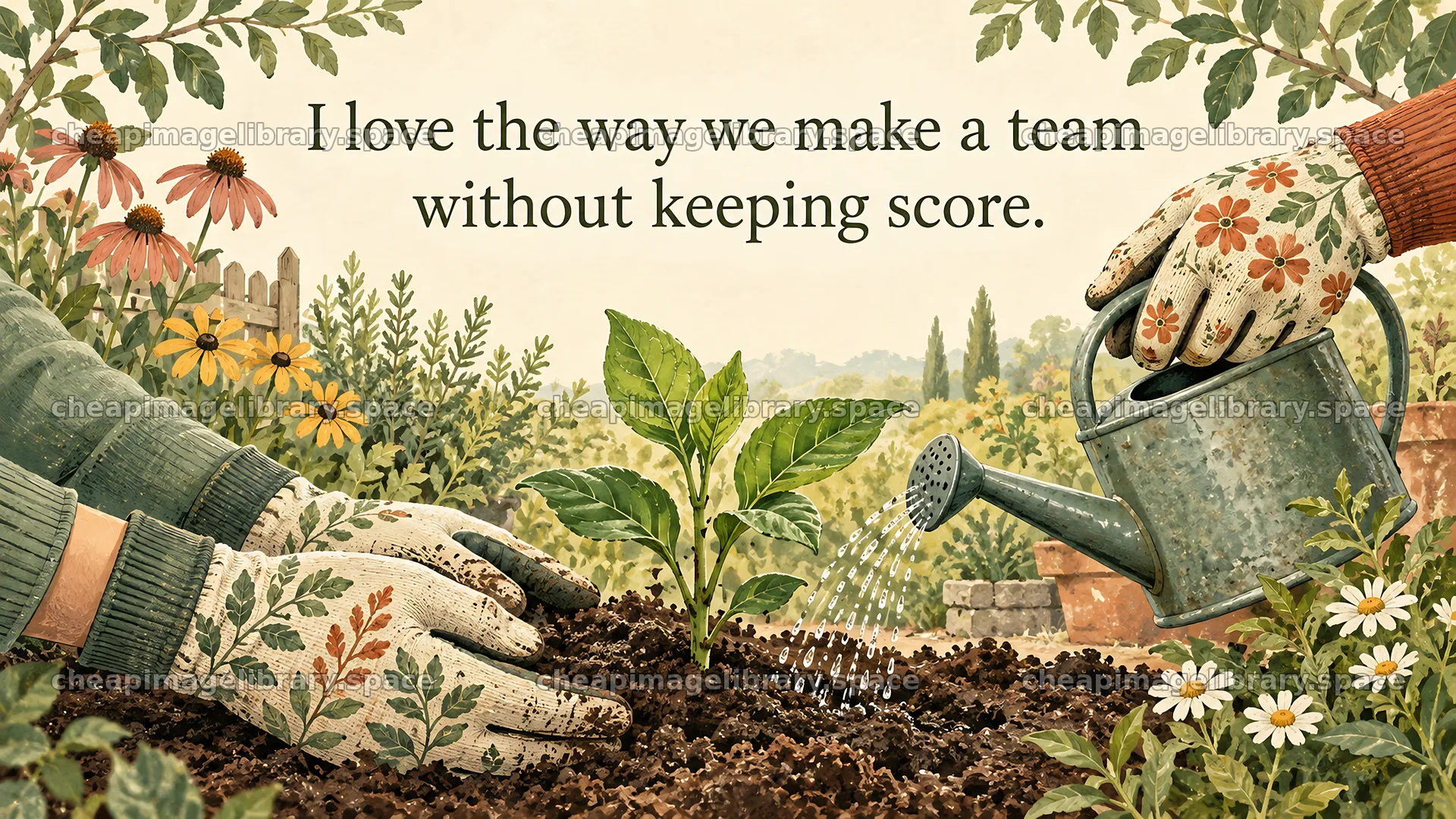 Love Grows Through Teamwork in the Garden – image library 10324x5812
