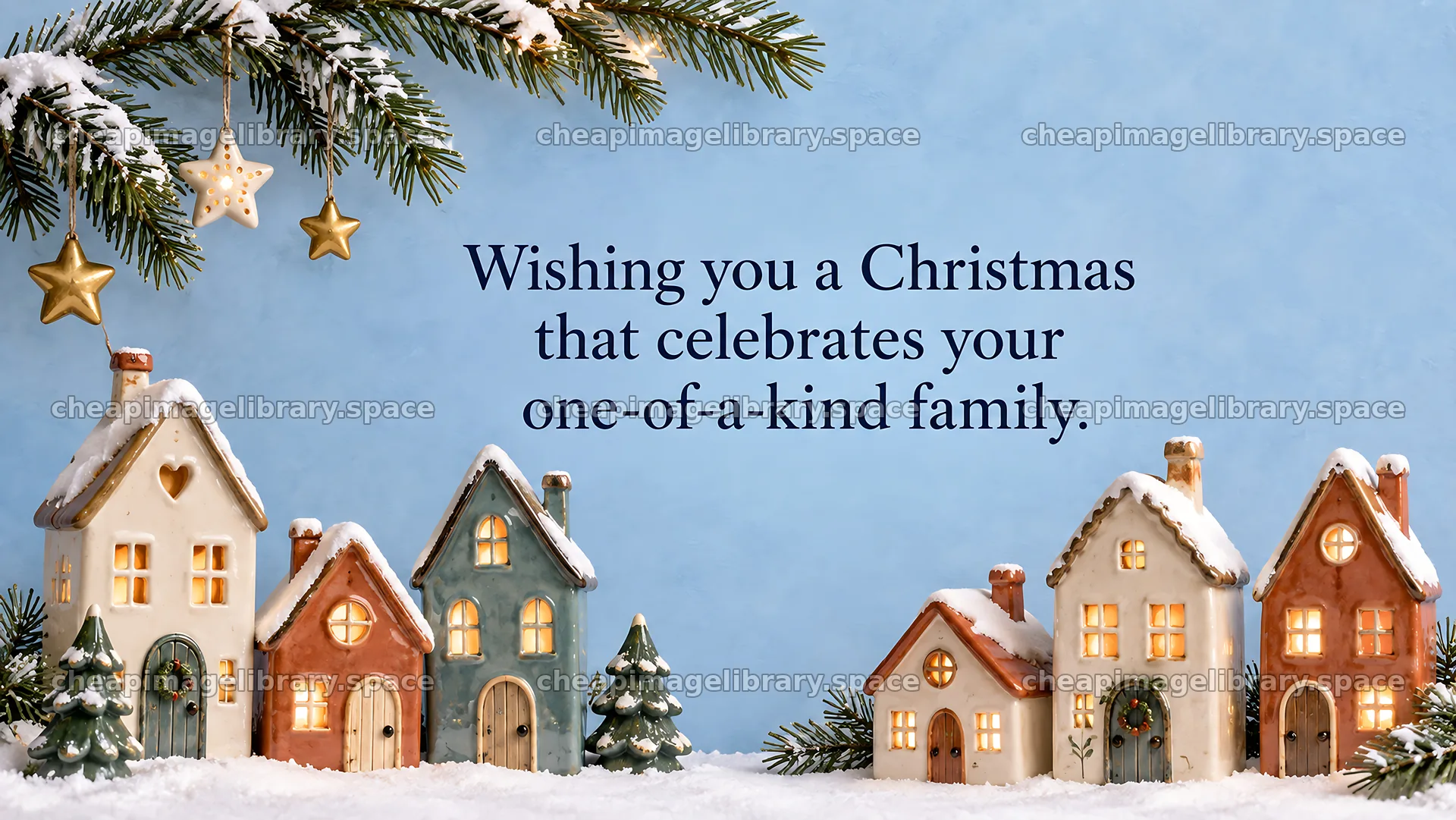 Christmas Greeting with a Snowy Village – image library 10324x5812
