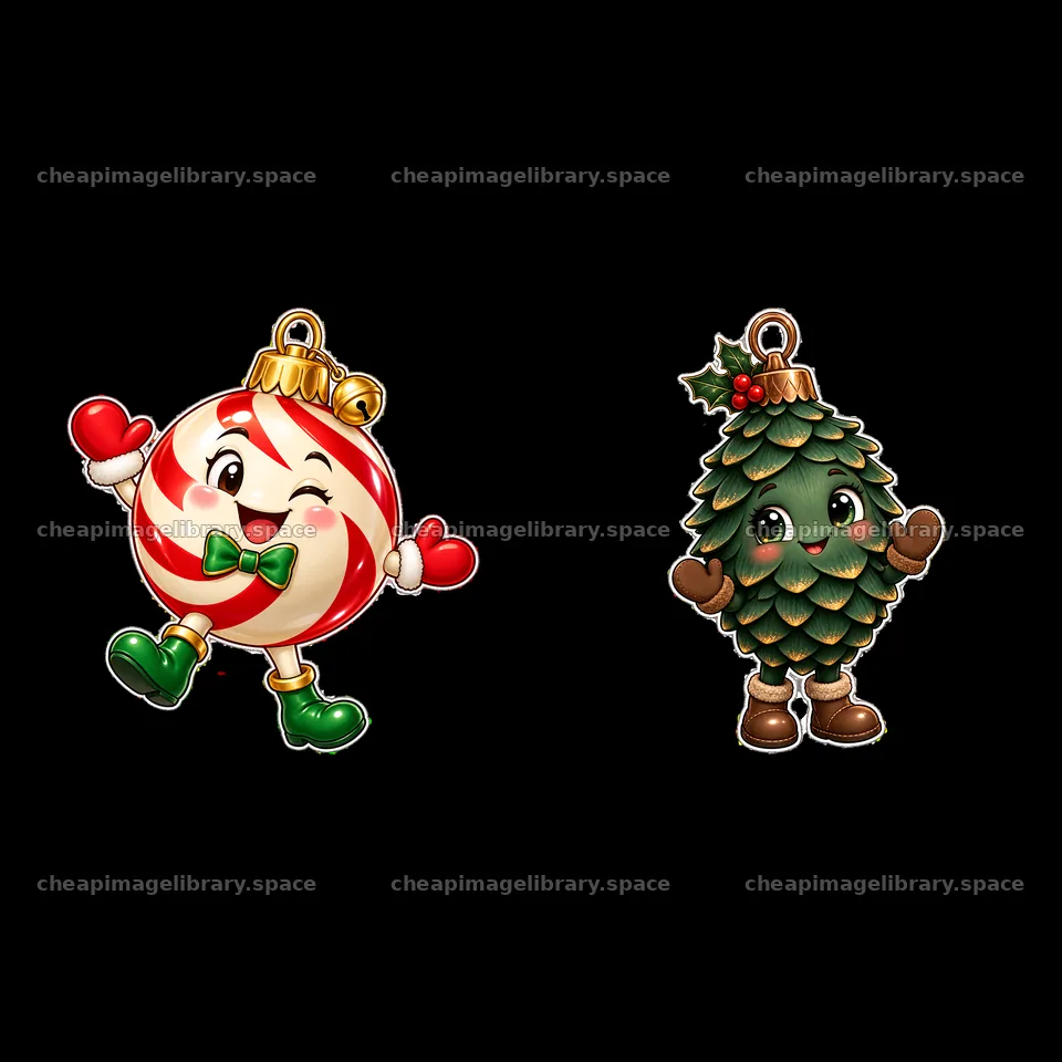 Happy Christmas ornaments with candy and tree designs – image library 7746x7746