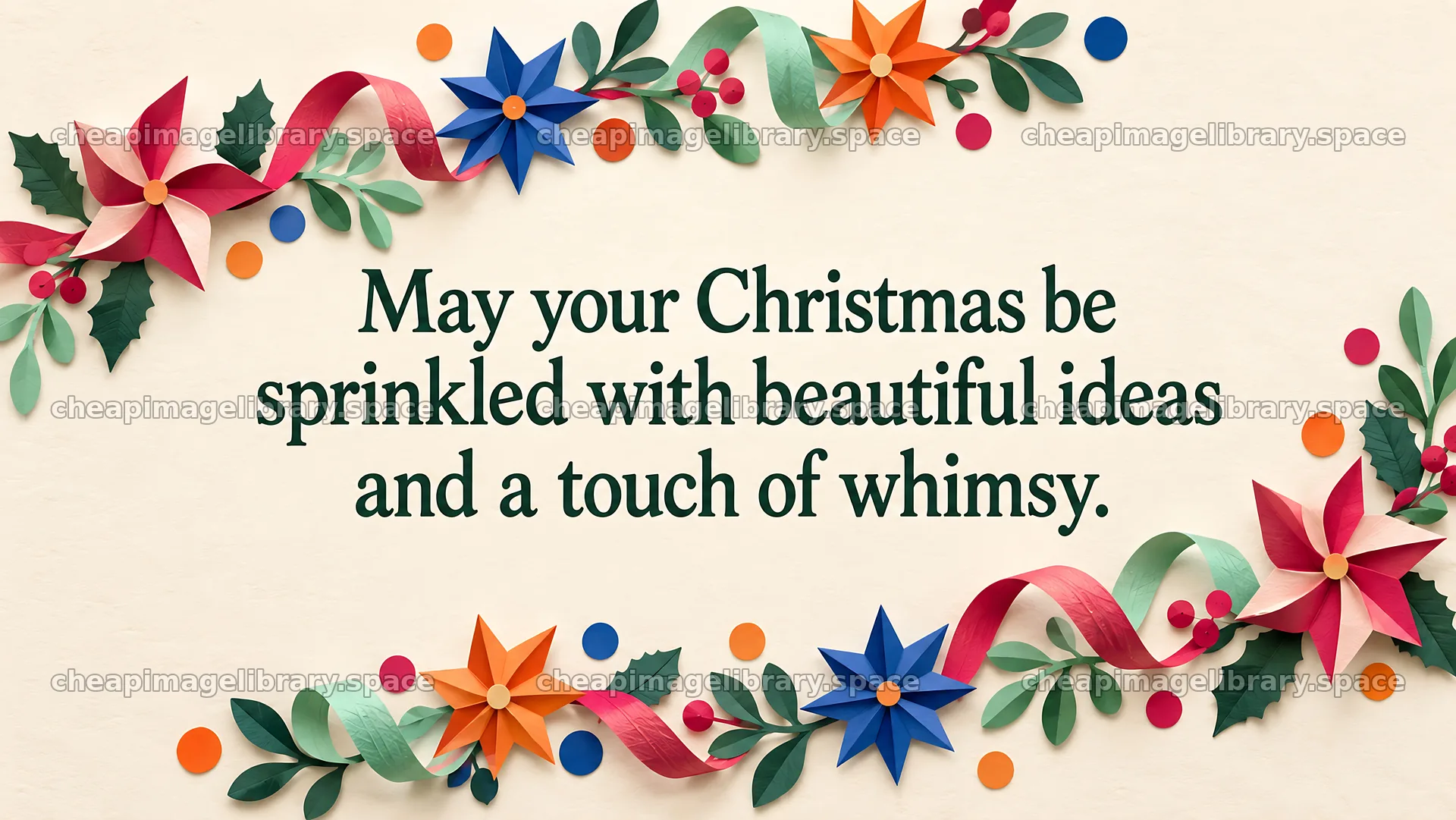 Whimsical Christmas Greeting with Paper Flowers – image library 10324x5812