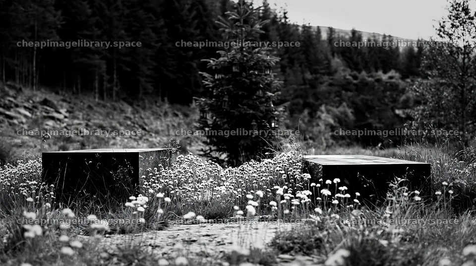 Christmas tree with lanterns in meadow by cave – image library 10608x5938