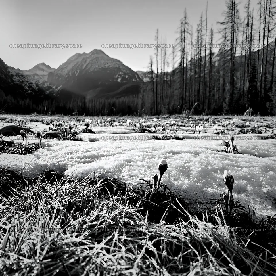 Snowmelt in Tatra Mountains Meadow during Spring – image library 7938x7938