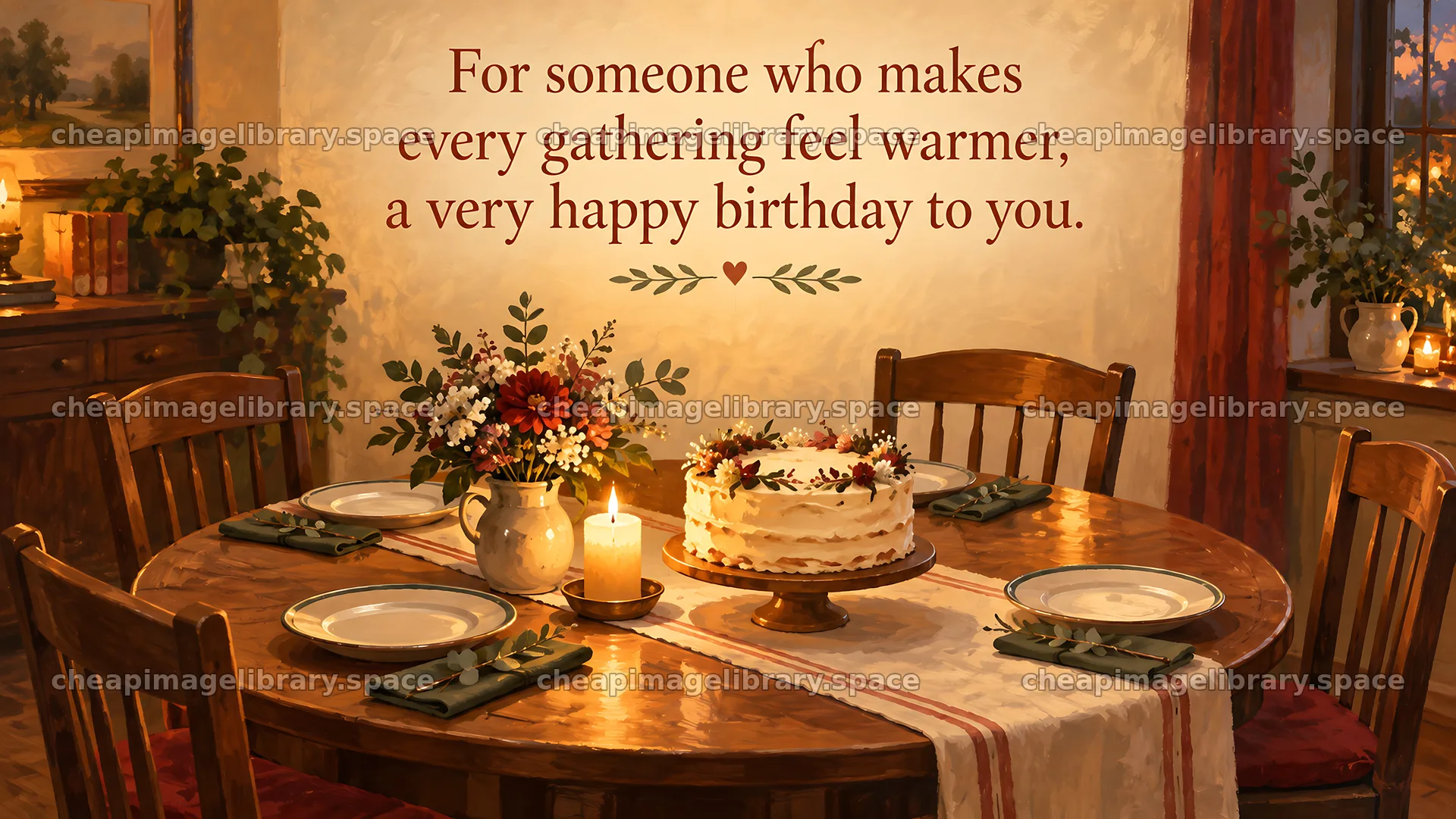 Cozy Birthday Dinner Greeting Illustration – image library 10324x5812