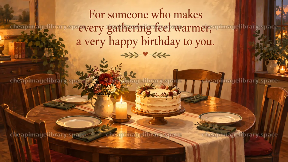 Cozy Birthday Dinner Greeting Illustration – image library 10324x5812