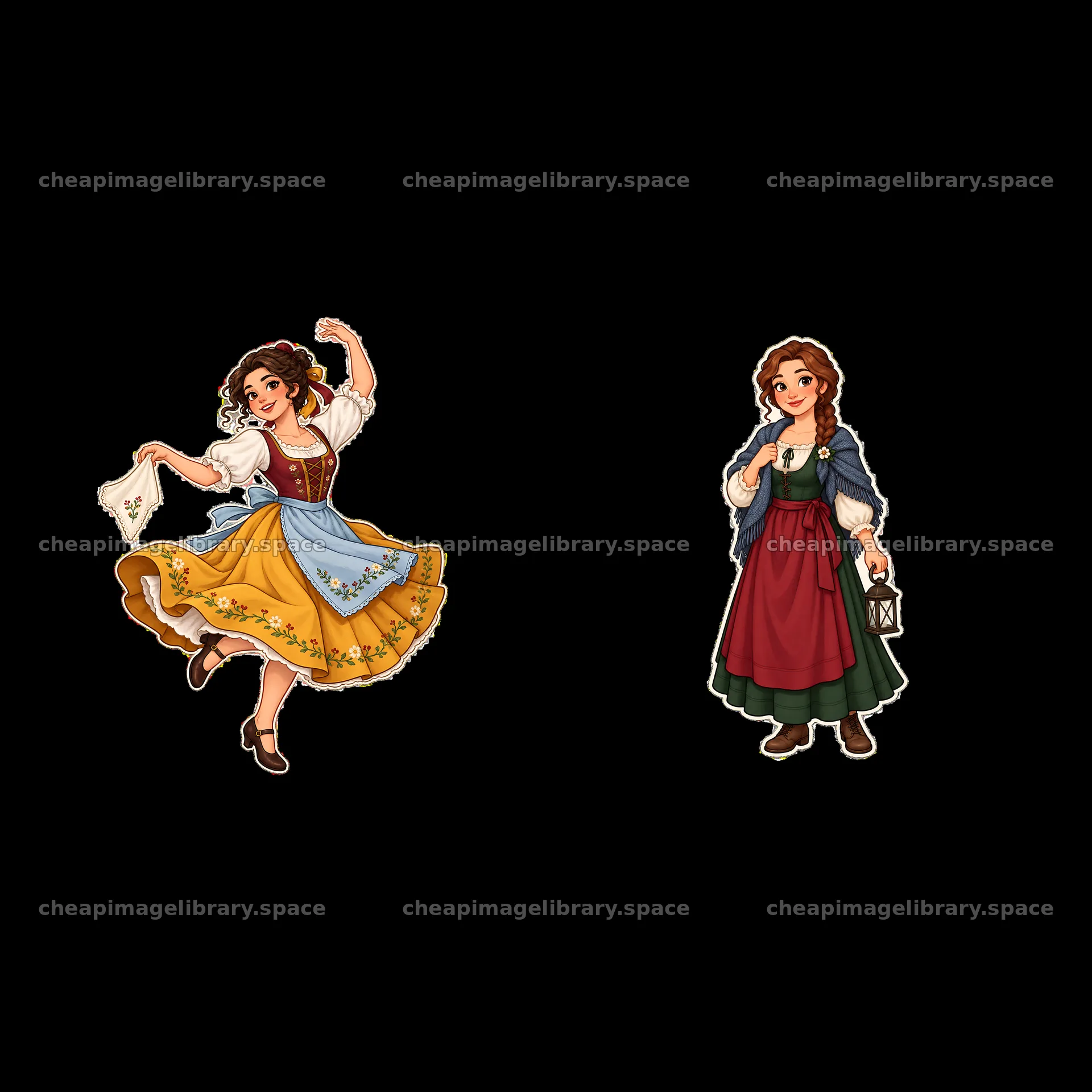 Woman in traditional folk dress with different poses – image library 7746x7746