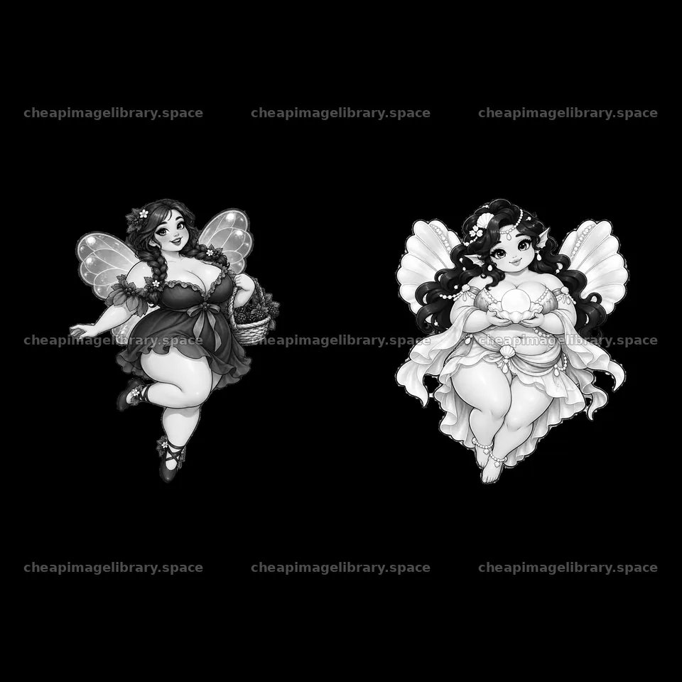 Kawaii ultra-fat fairies with baskets and unique poses – image library 7746x7746