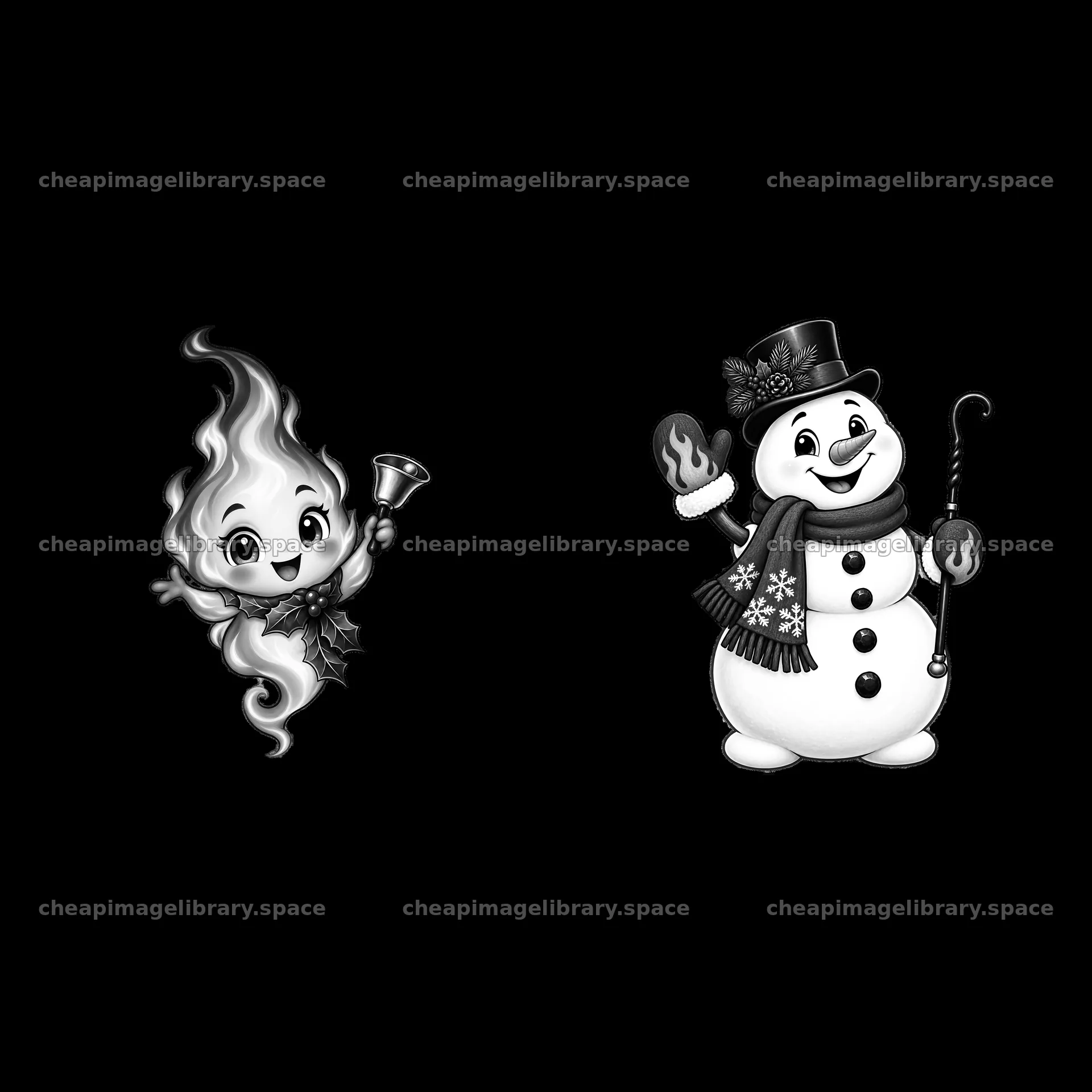 Christmas flame and snowman cartoon sticker illustration – image library 7746x7746