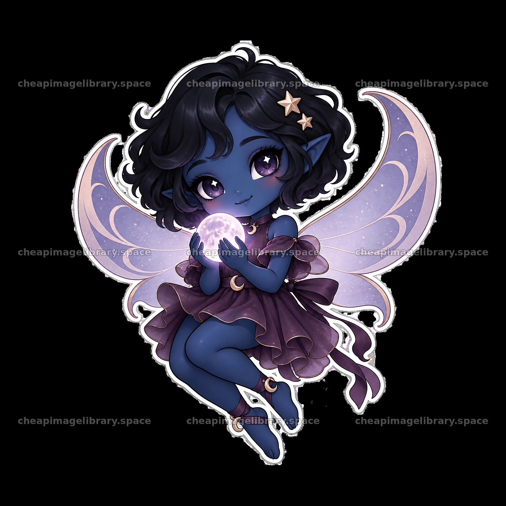 Kawaii chubby fairy holding a glowing orb in a purple dress – image library 7746x7746