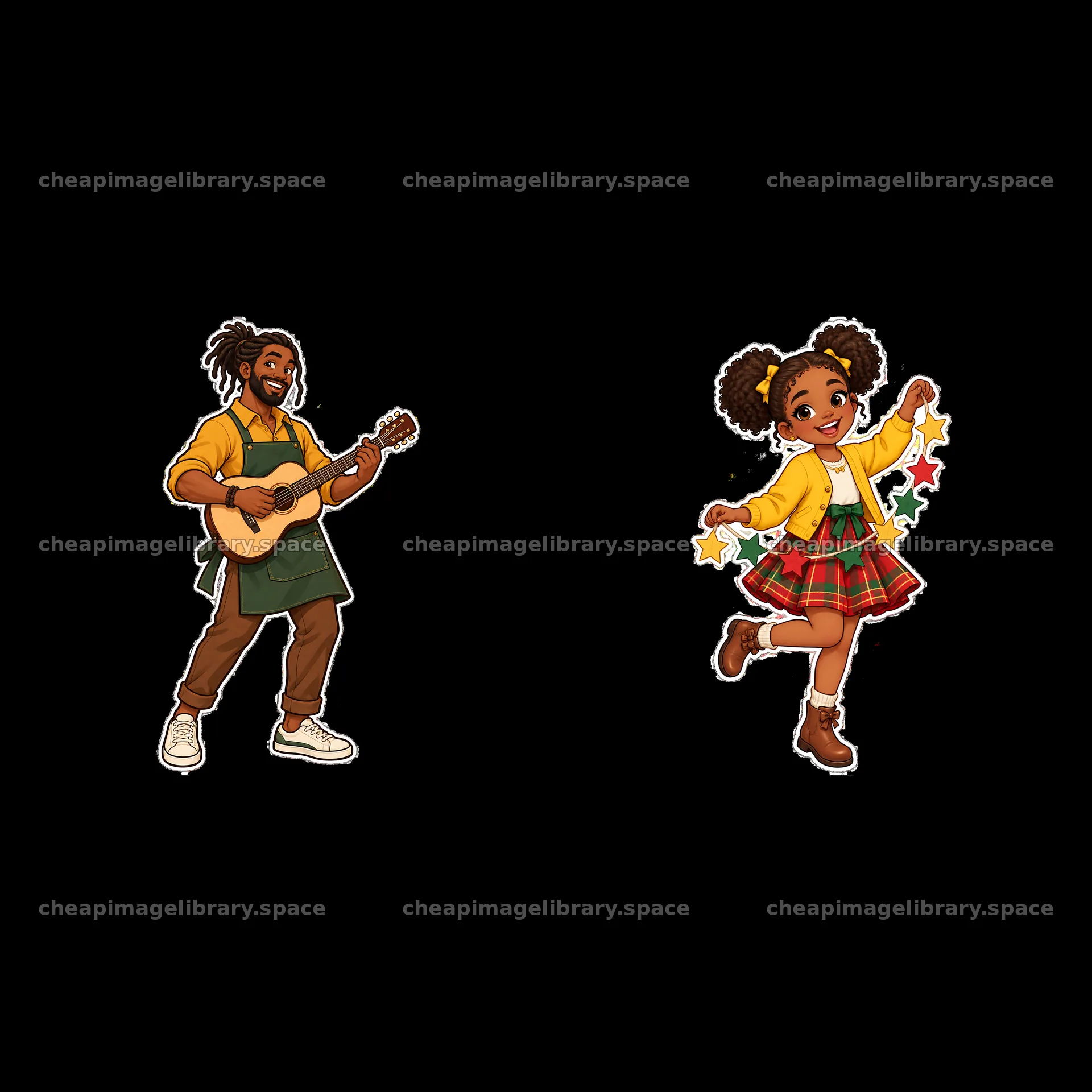 Family music and dance scene with a guitar and stars – image library 7746x7746