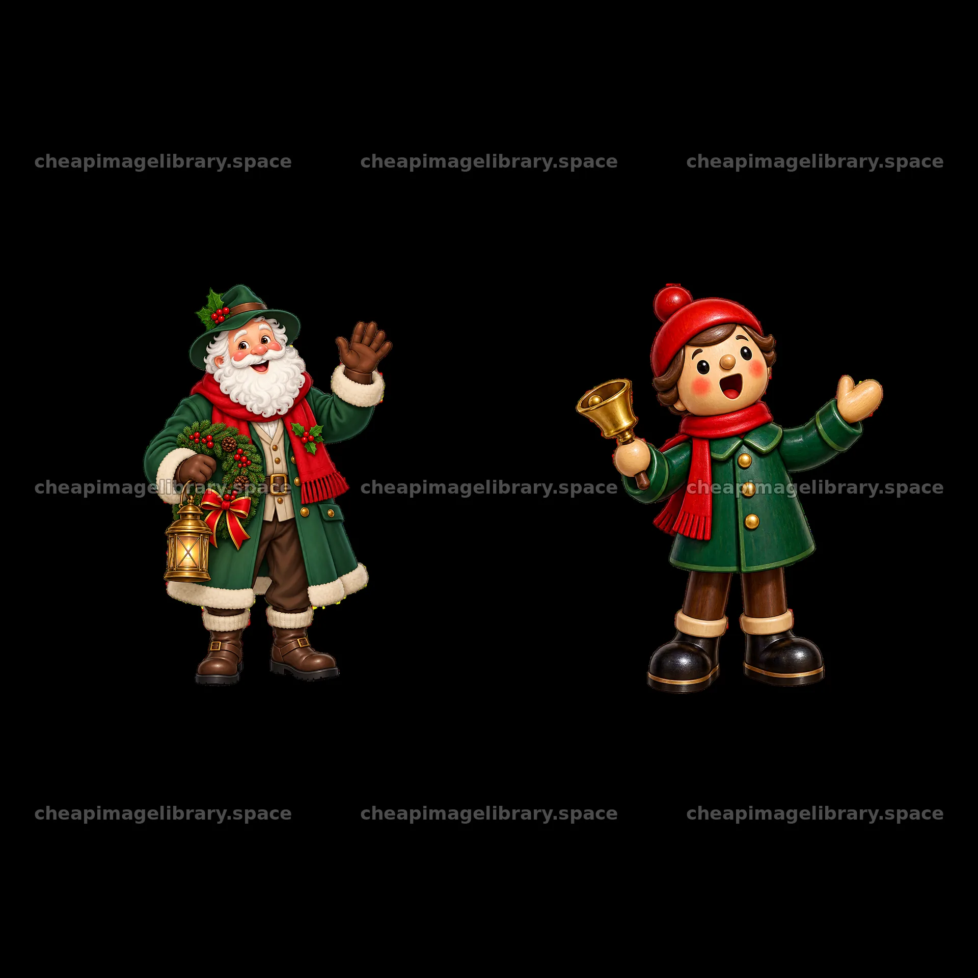 Christmas figures of Santa and a child with bell – image library 7746x7746