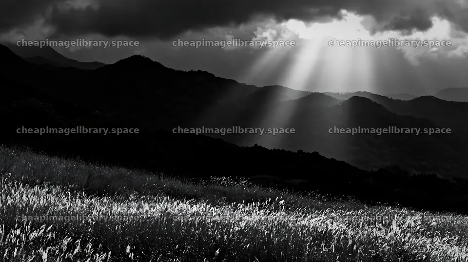 Ehime twilight meadow with dry seedheads and sunlight rays – image library 10608x5938
