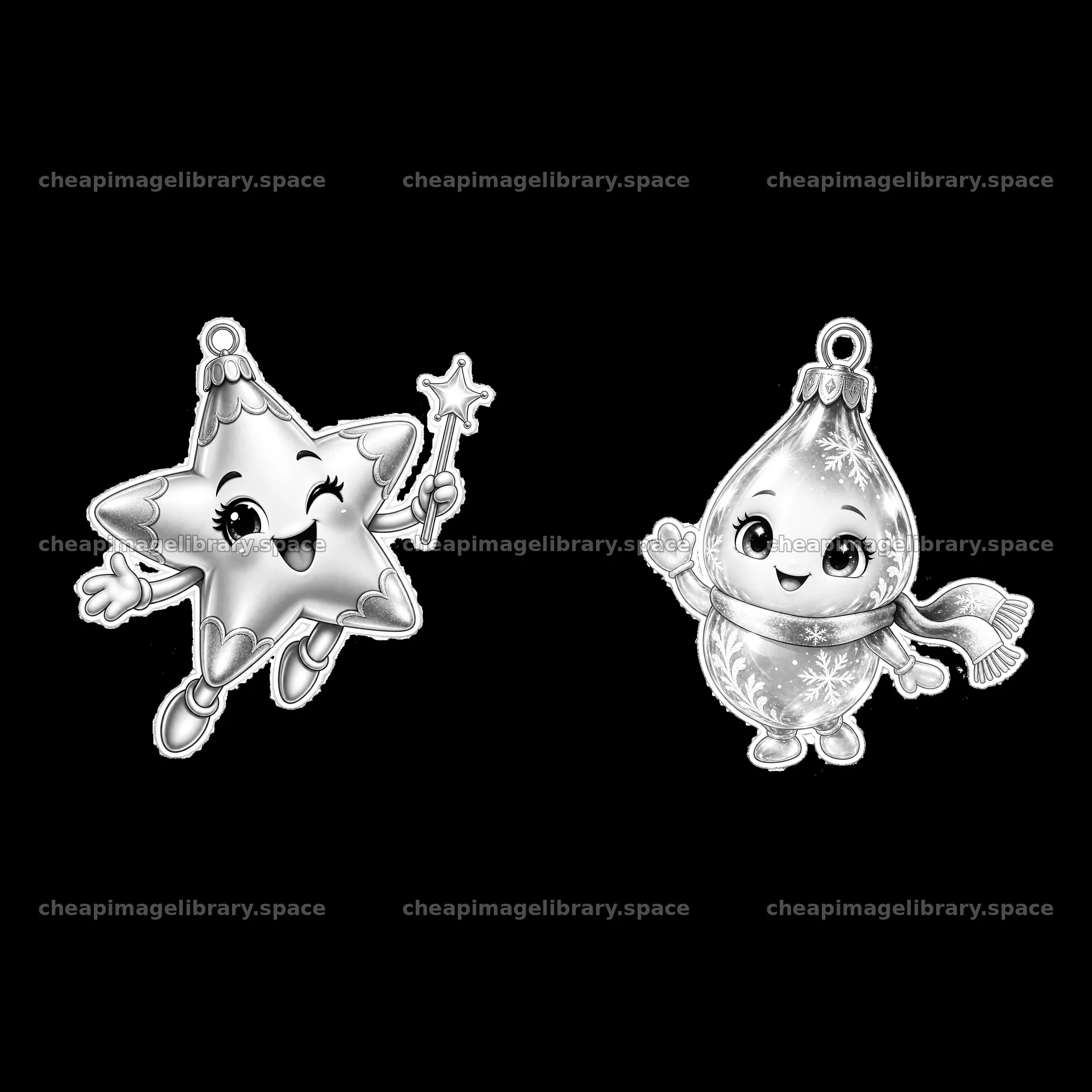 Cheerful star and ornament characters with festive accessories – image library 7746x7746