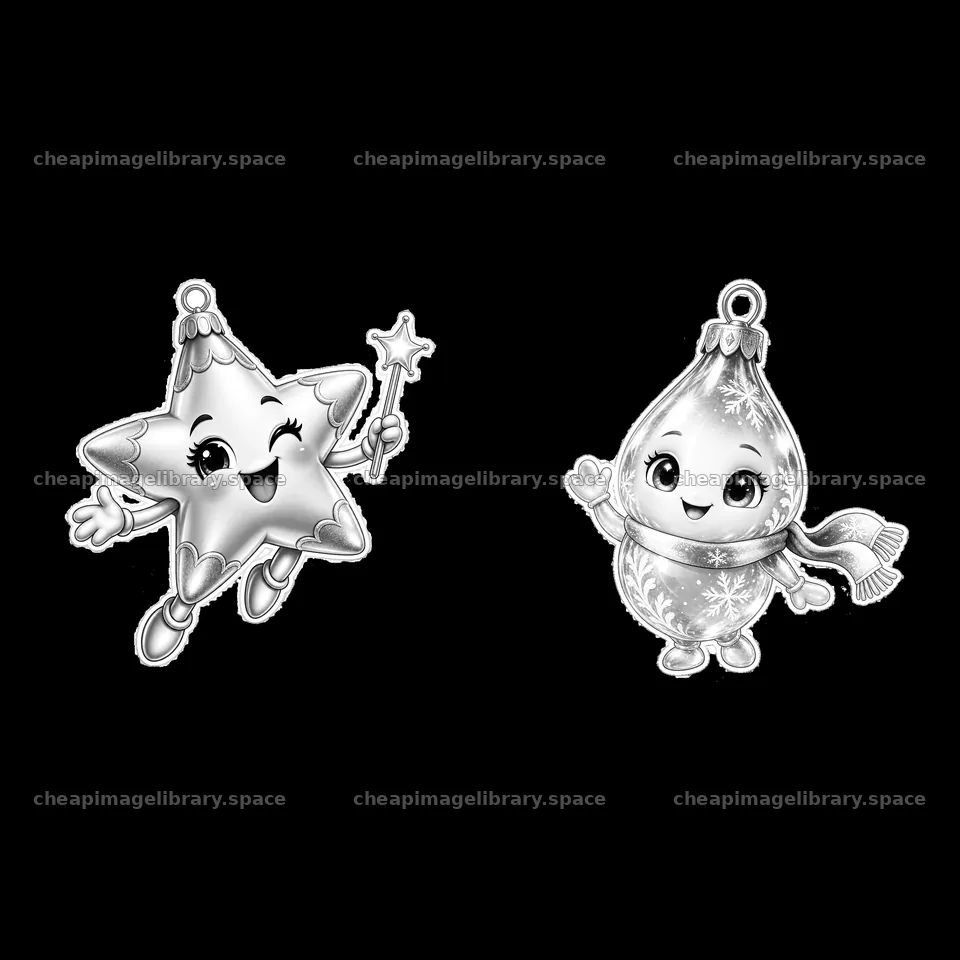 Cheerful star and ornament characters with festive accessories – image library 7746x7746