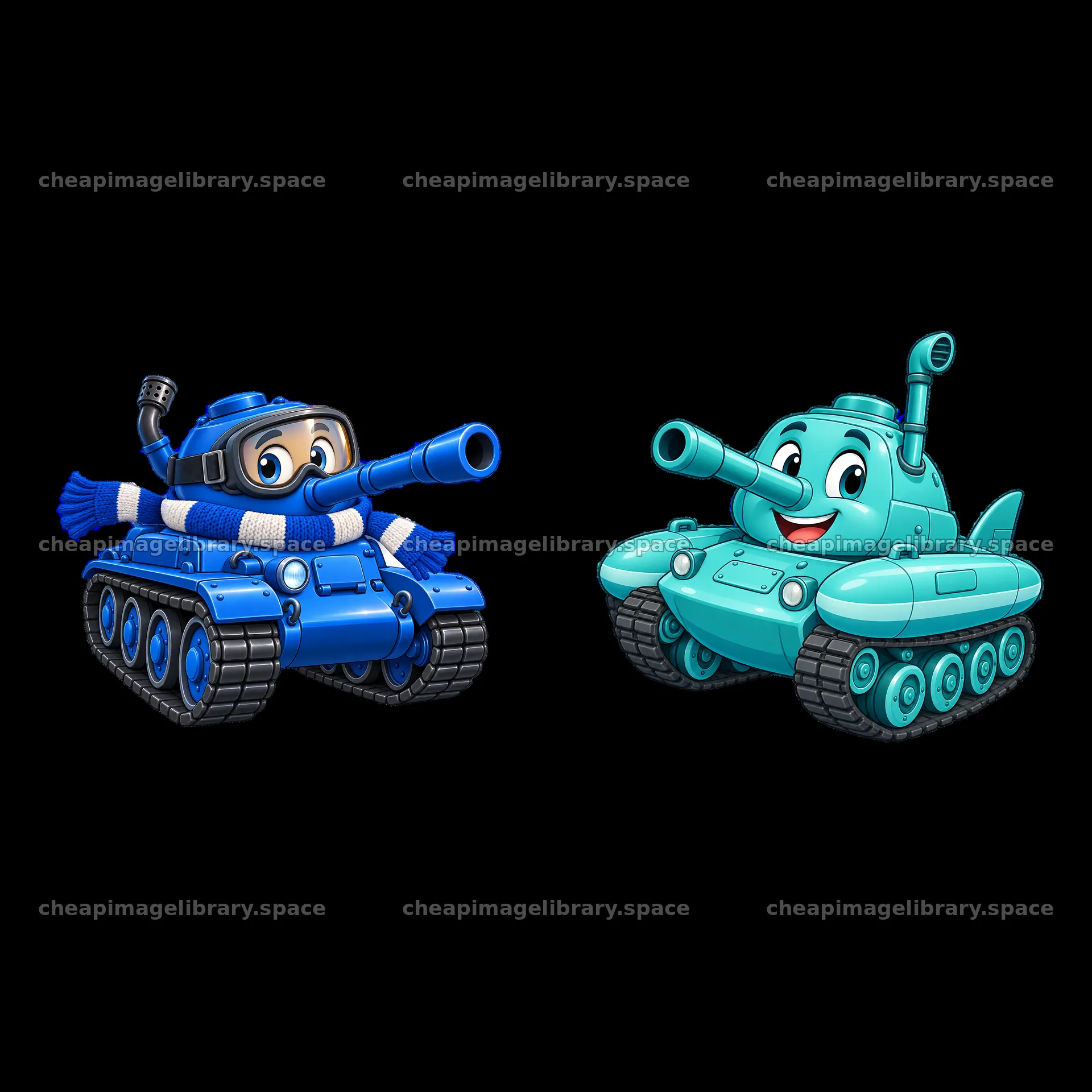 Cartoon tanks with characters in playful designs – image library 7746x7746