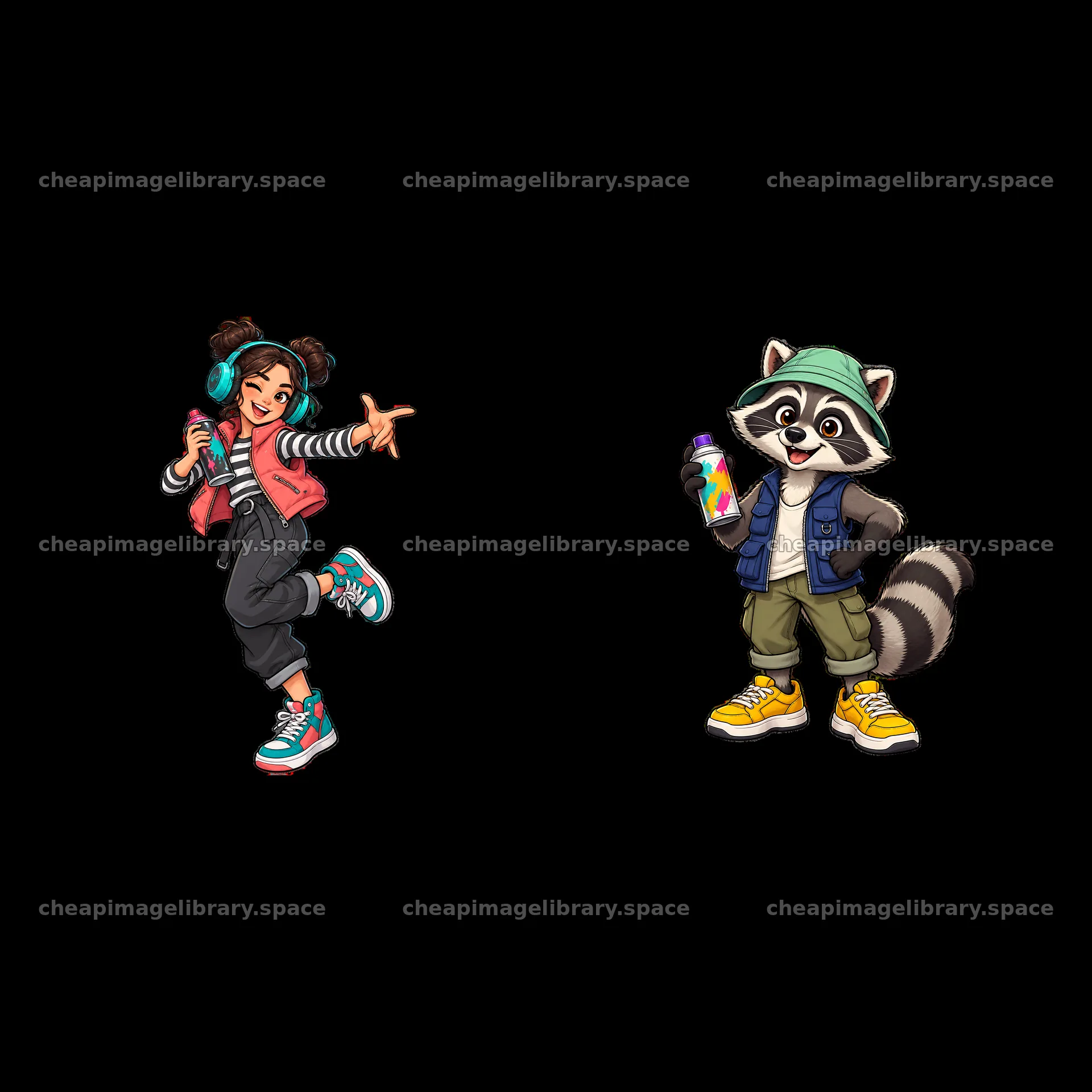 Cool graffiti sprayer girl with raccoon holding spray can – image library 7746x7746