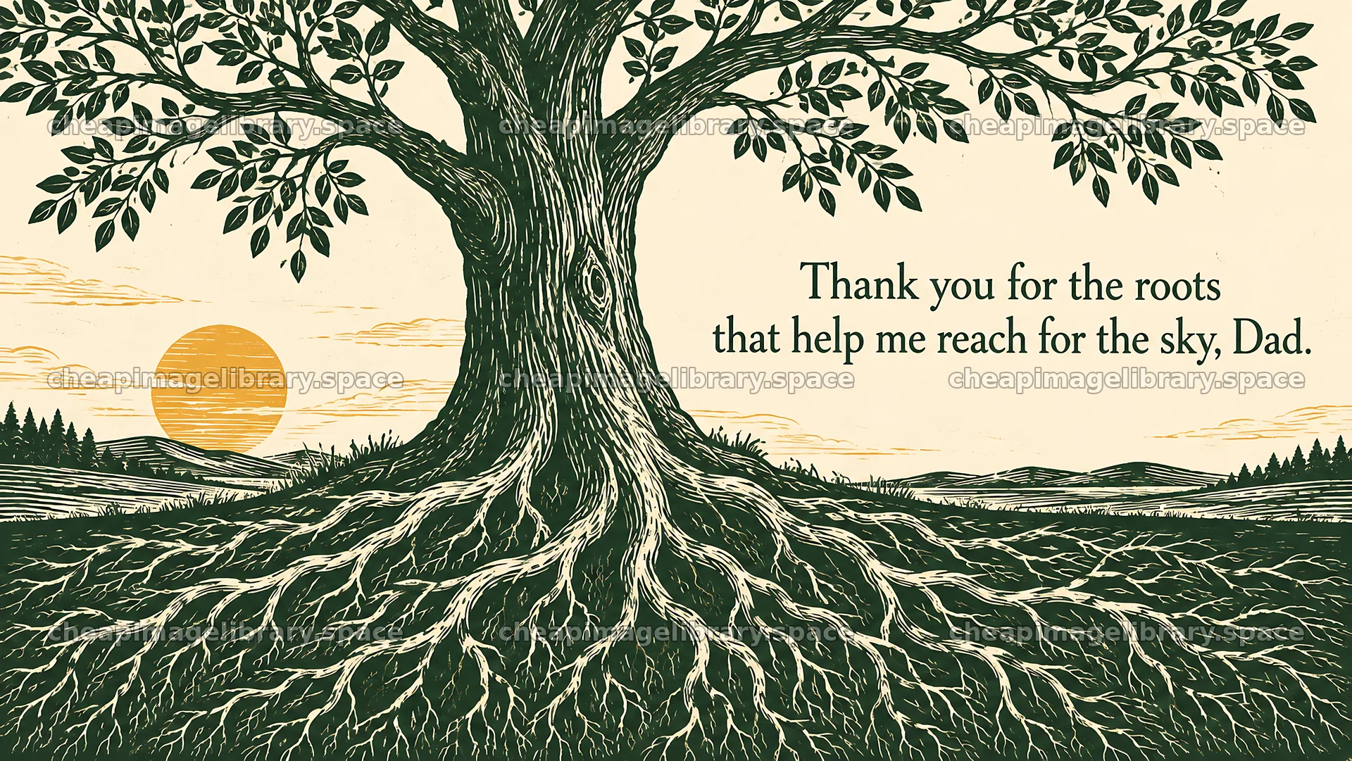 Tree and Sunset Thank You Greeting for Dad – image library 10324x5812