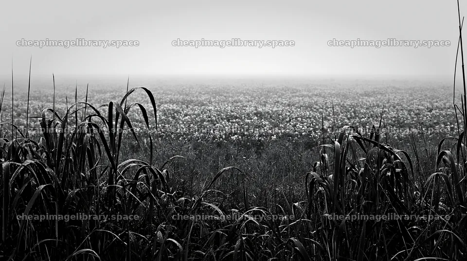 Floodplain meadow with reeds in black and white – image library 10608x5938