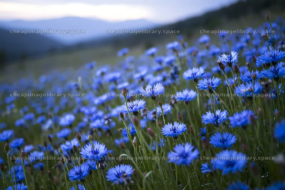 Cascade valley flower meadow in bloom with blue blossoms – image library 9722x6480