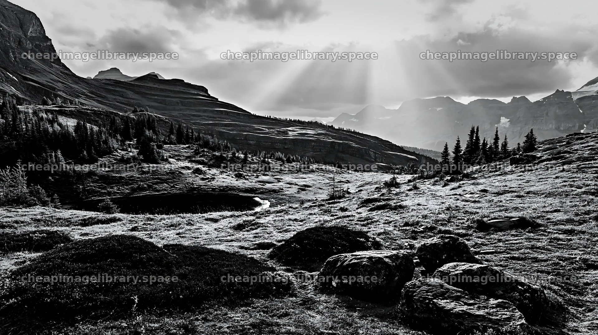 Light rays over Sunshine Meadows in Banff, Canada – image library 10608x5938