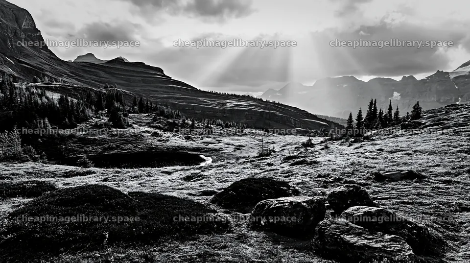 Light rays over Sunshine Meadows in Banff, Canada – image library 10608x5938