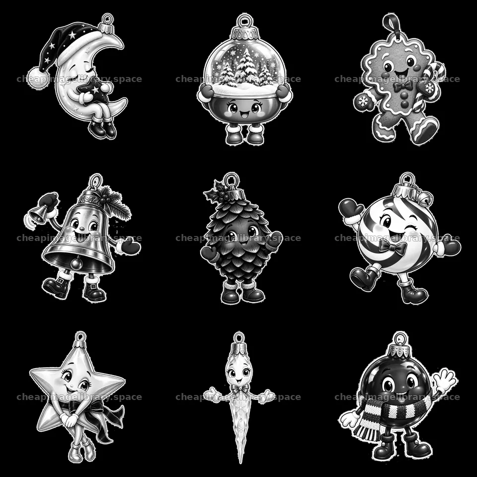 Christmas ornament stickers featuring various cartoon characters – image library 7746x7746