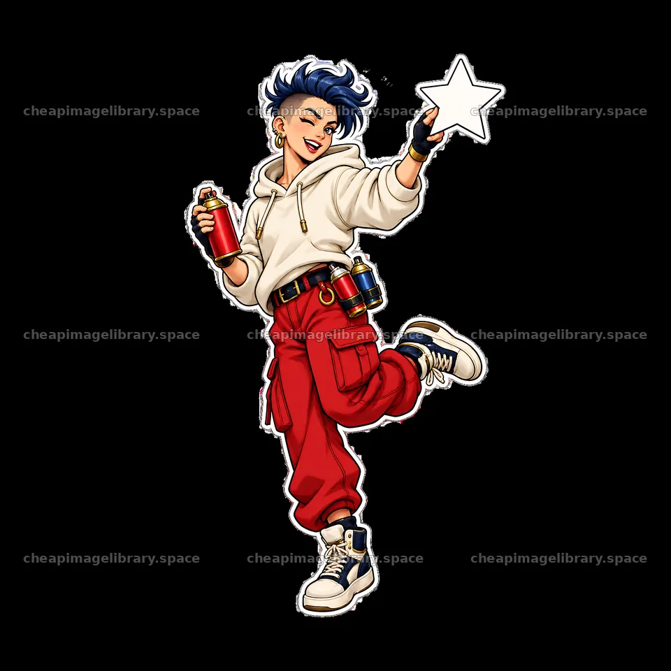 Patriotic graffiti sprayer holding a paint can and a star – image library 7746x7746