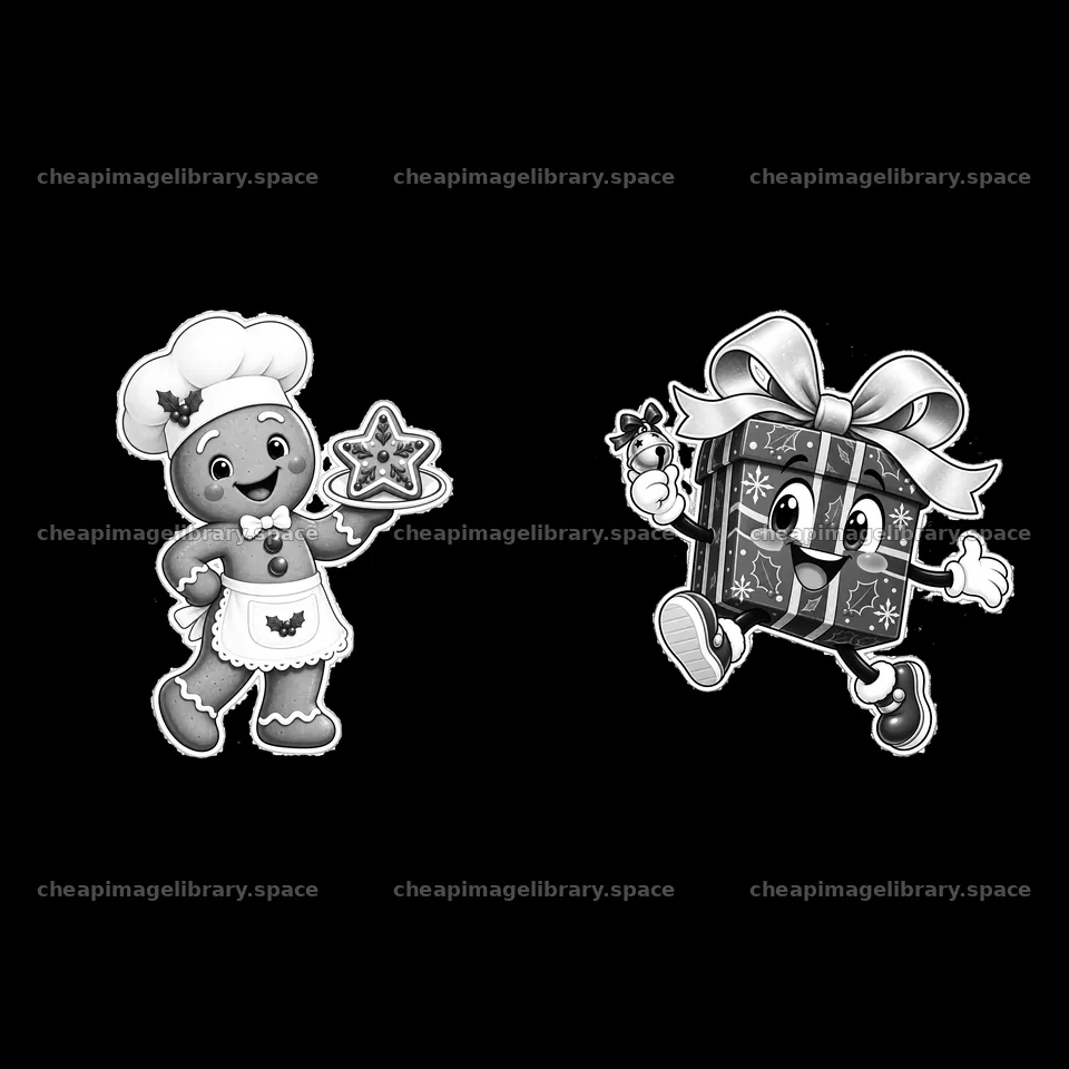 Christmas gingerbread man with cookie and gift character – image library 7746x7746