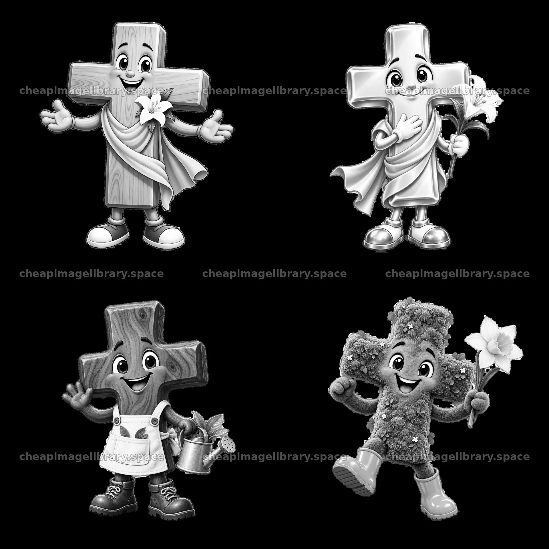 Easter cross stickers featuring cheerful characters and flowers – image library 7746x7746