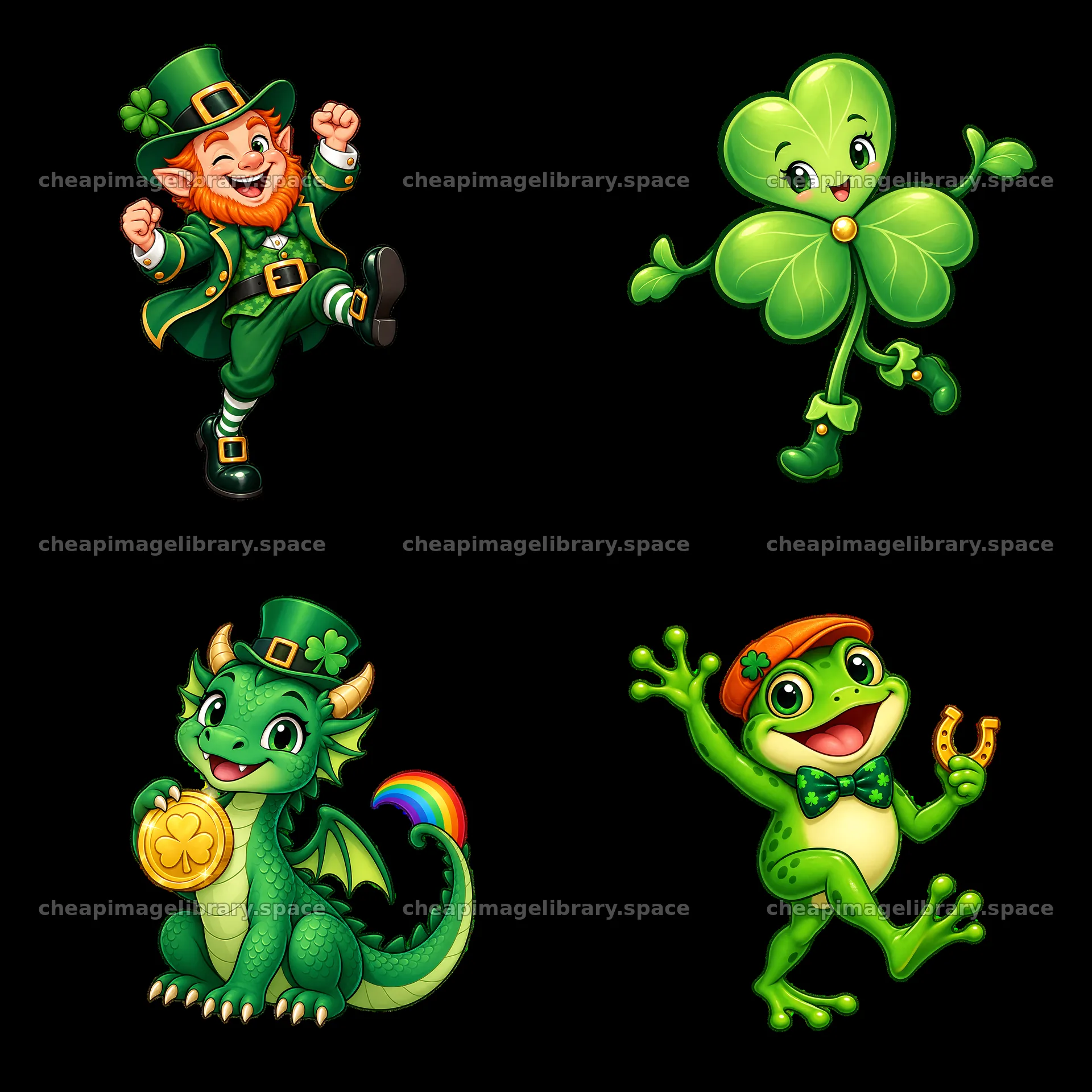 Leprechaun, shamrock, dragon, and frog stickers for St. Patrick's – image library 7746x7746