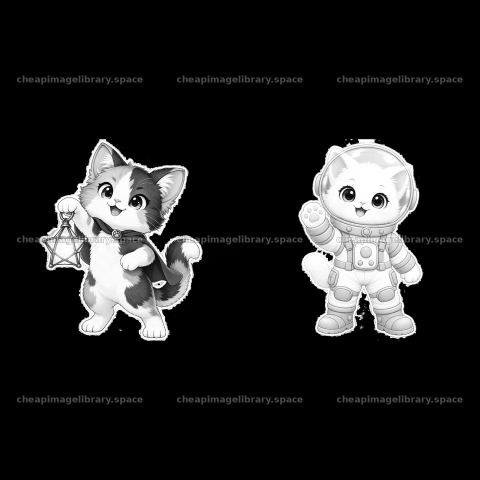 Kawaii cat cartoon stickers with lantern and astronaut theme – image library 7746x7746